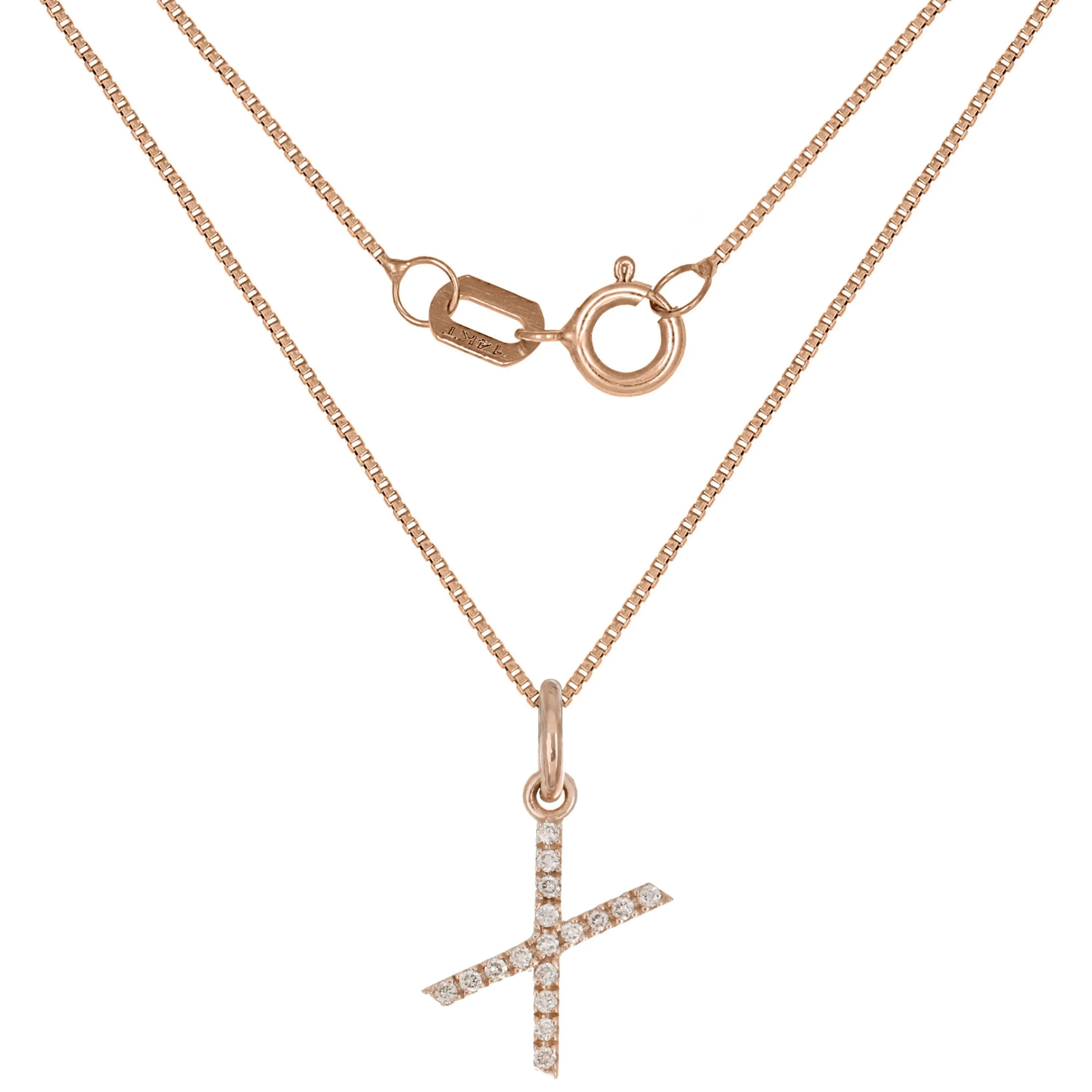 14k Yellow White or Rose Gold Diamond Initial Letter Charm Pendant Necklace 18"