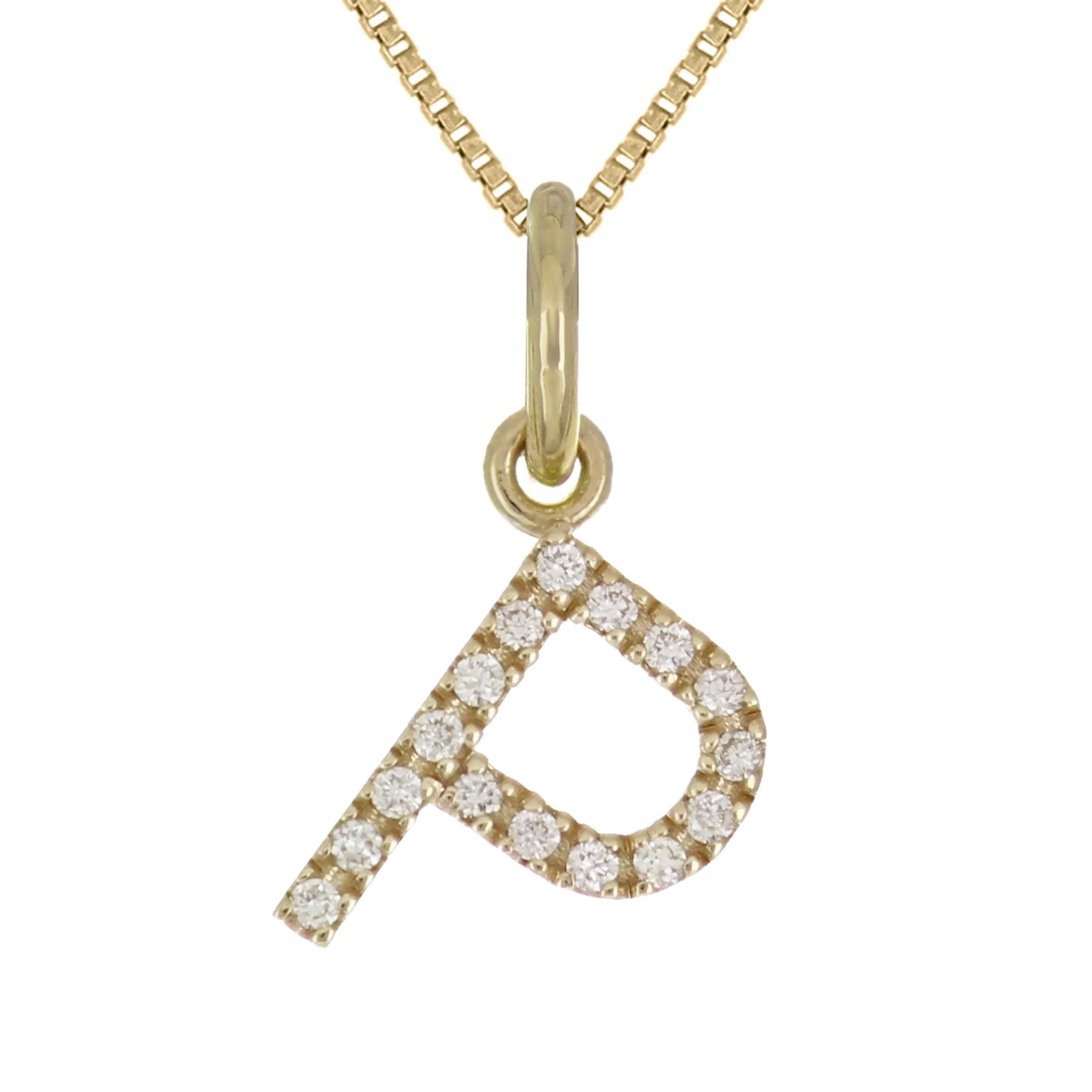 14k Yellow White or Rose Gold Diamond Initial Letter Charm Pendant Necklace 18"