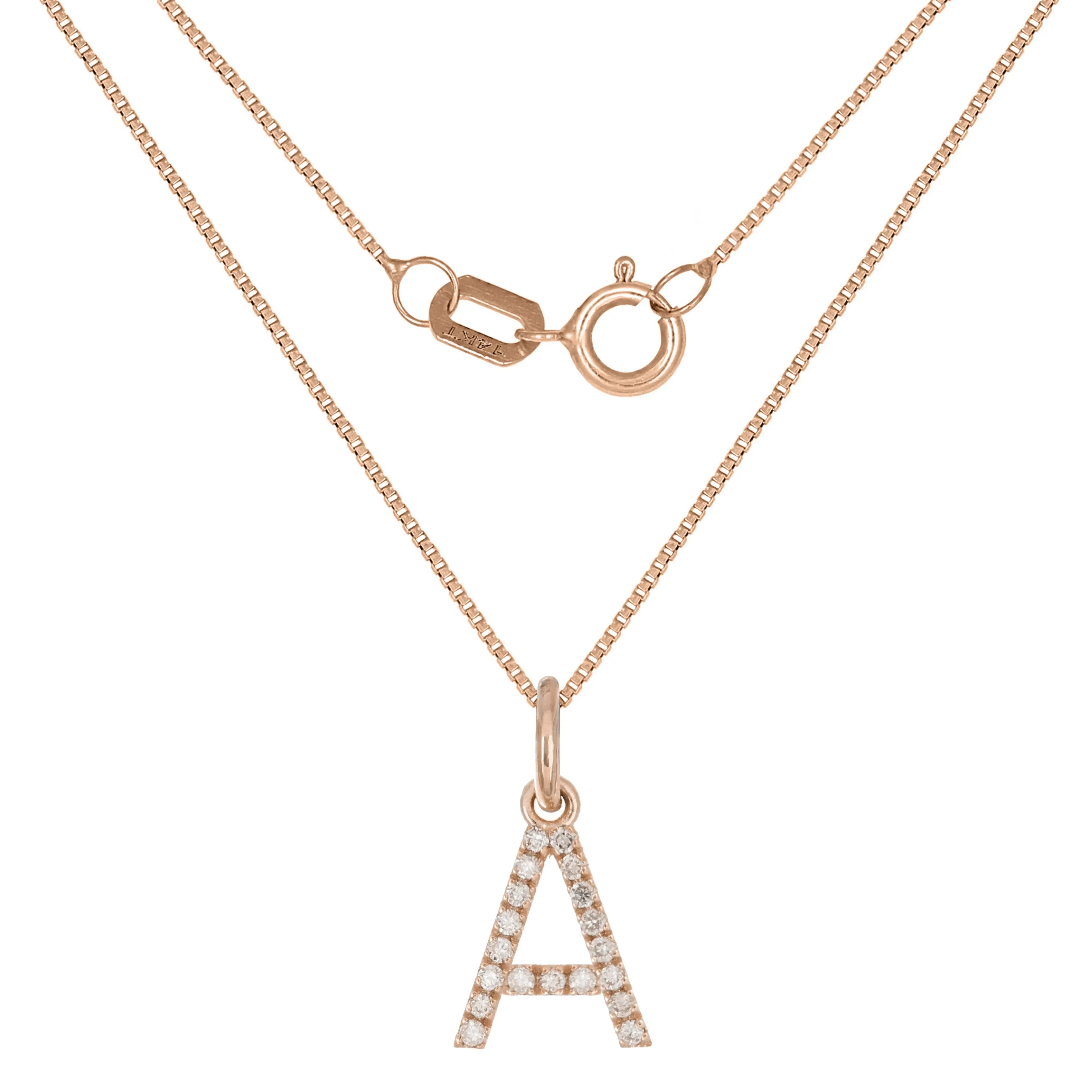 14k Yellow White or Rose Gold Diamond Initial Letter Charm Pendant Necklace 18"