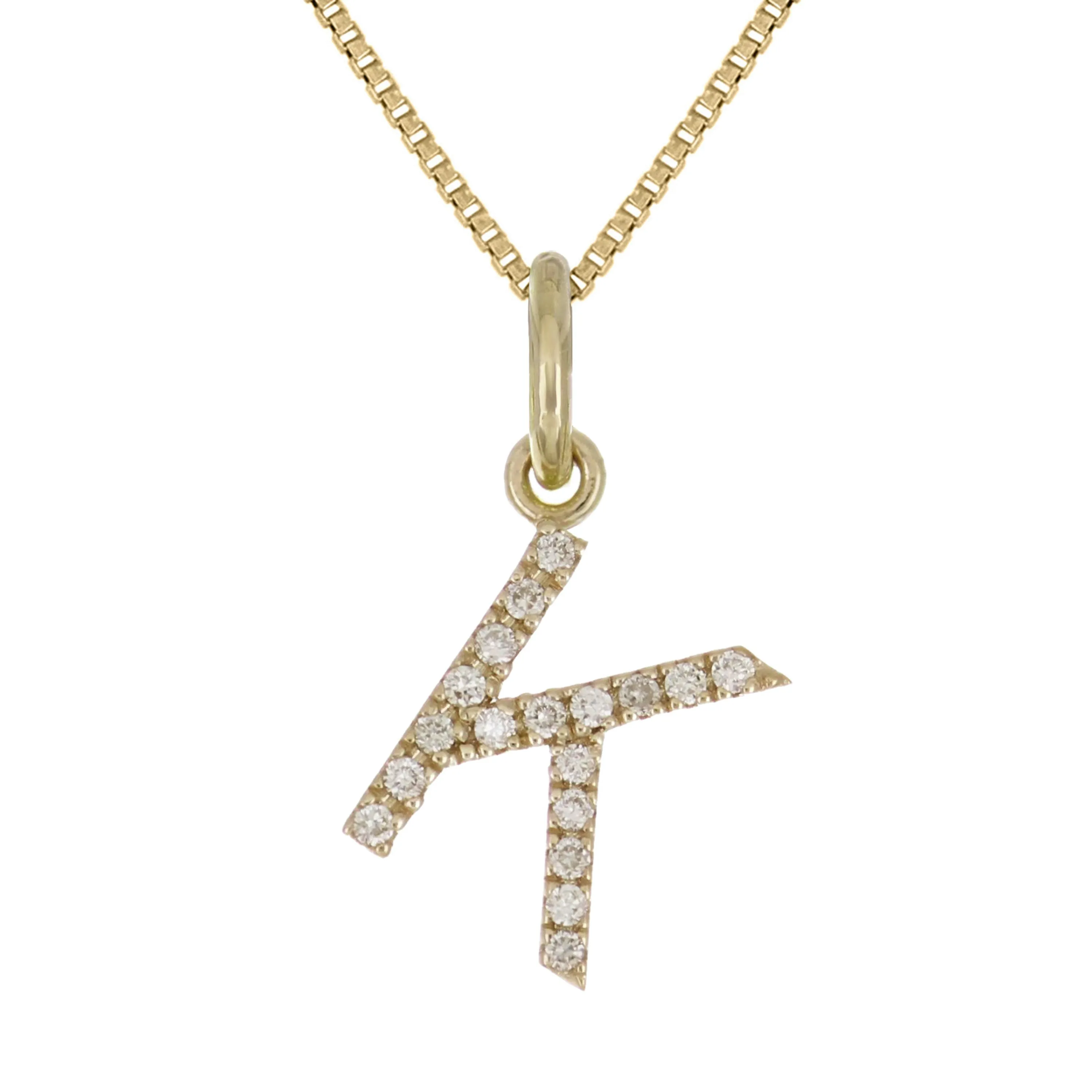 14k Yellow White or Rose Gold Diamond Initial Letter Charm Pendant Necklace 18"