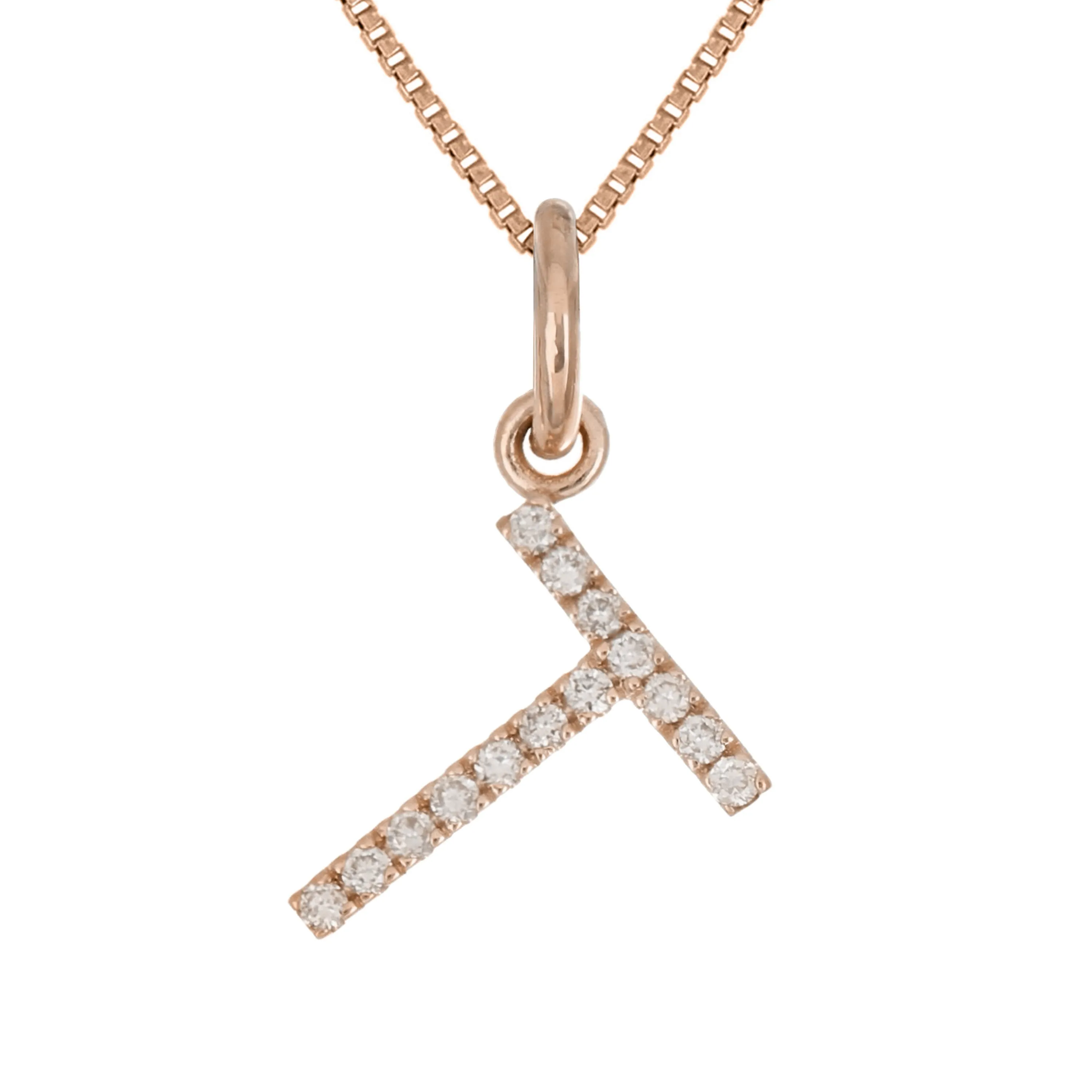 14k Yellow White or Rose Gold Diamond Initial Letter Charm Pendant Necklace 18"