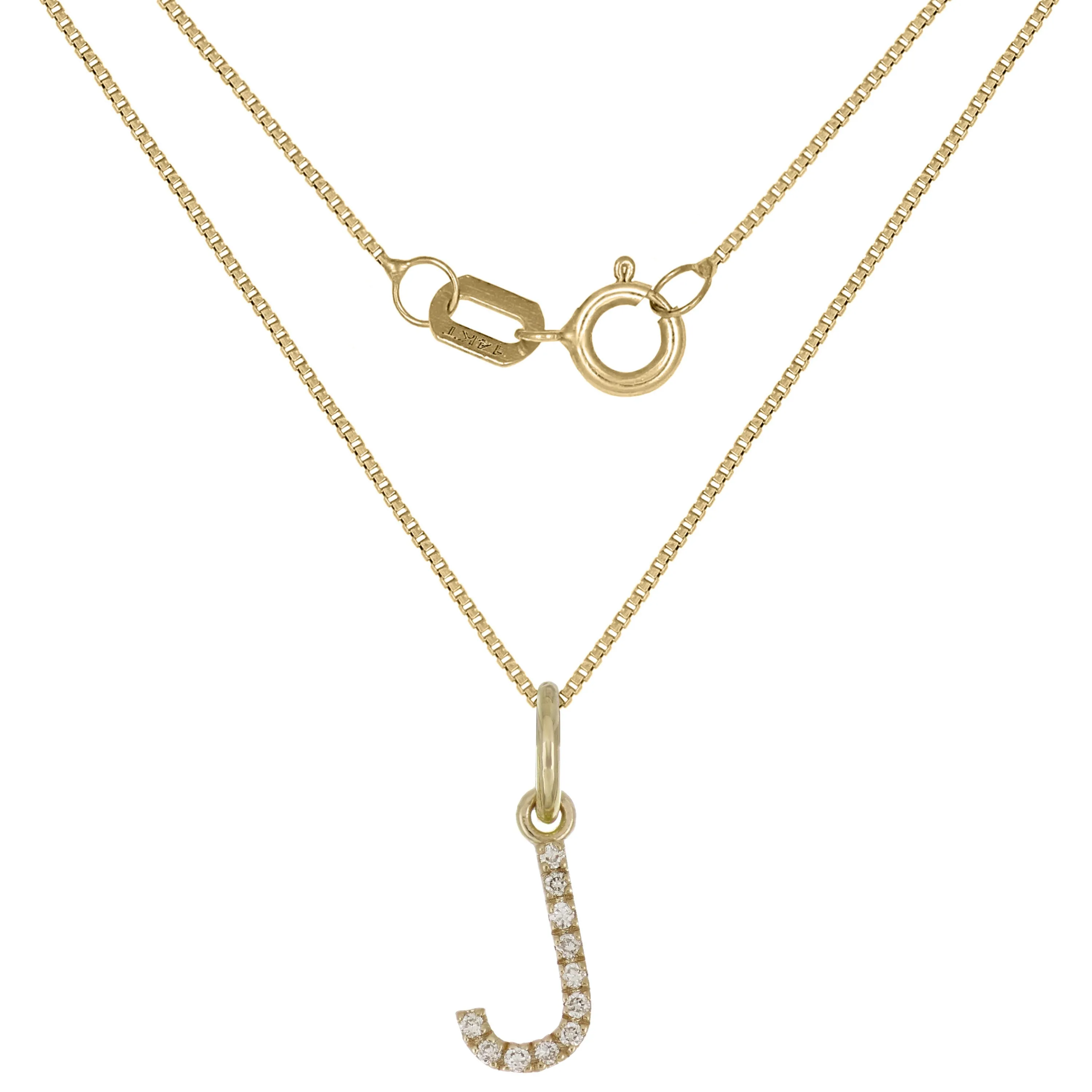14k Yellow White or Rose Gold Diamond Initial Letter Charm Pendant Necklace 18"