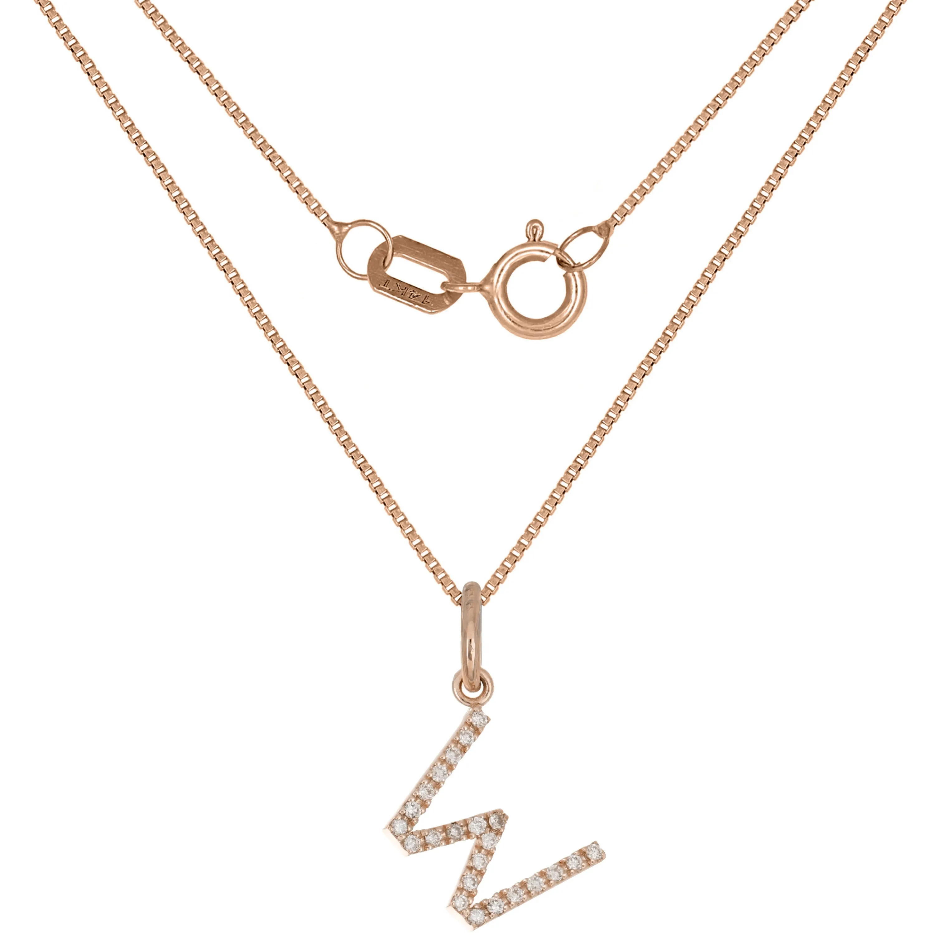 14k Yellow White or Rose Gold Diamond Initial Letter Charm Pendant Necklace 18"