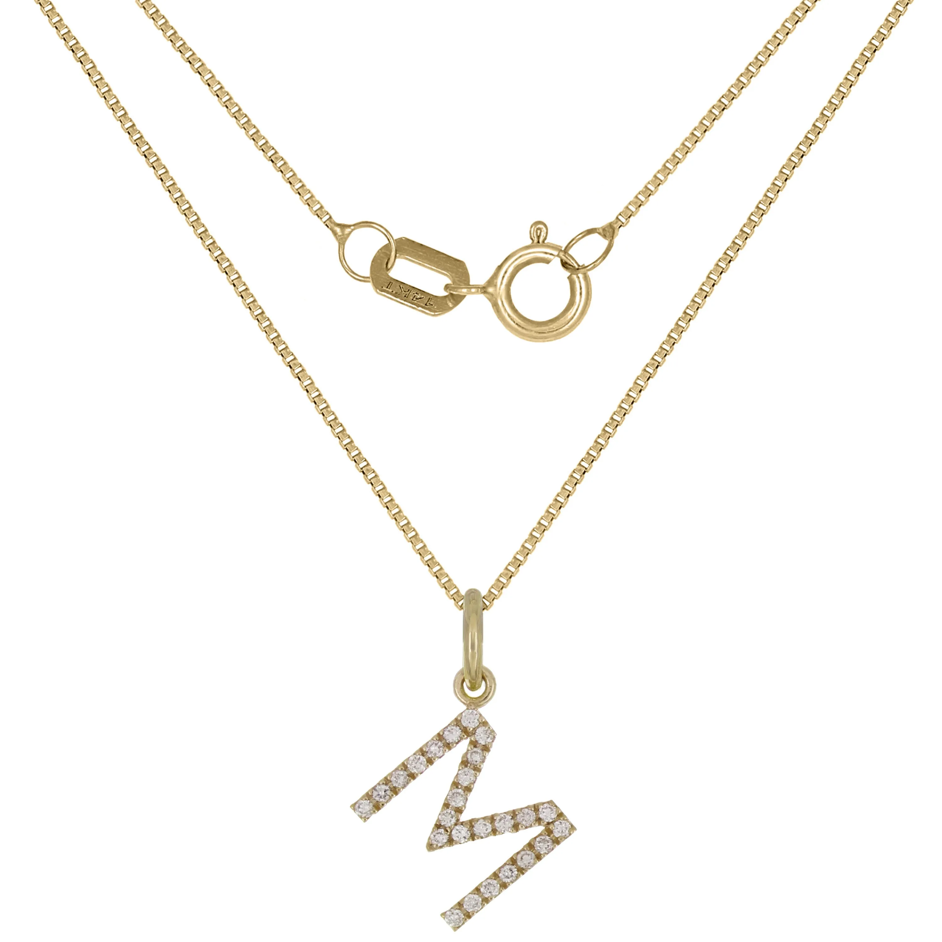 14k Yellow White or Rose Gold Diamond Initial Letter Charm Pendant Necklace 18"