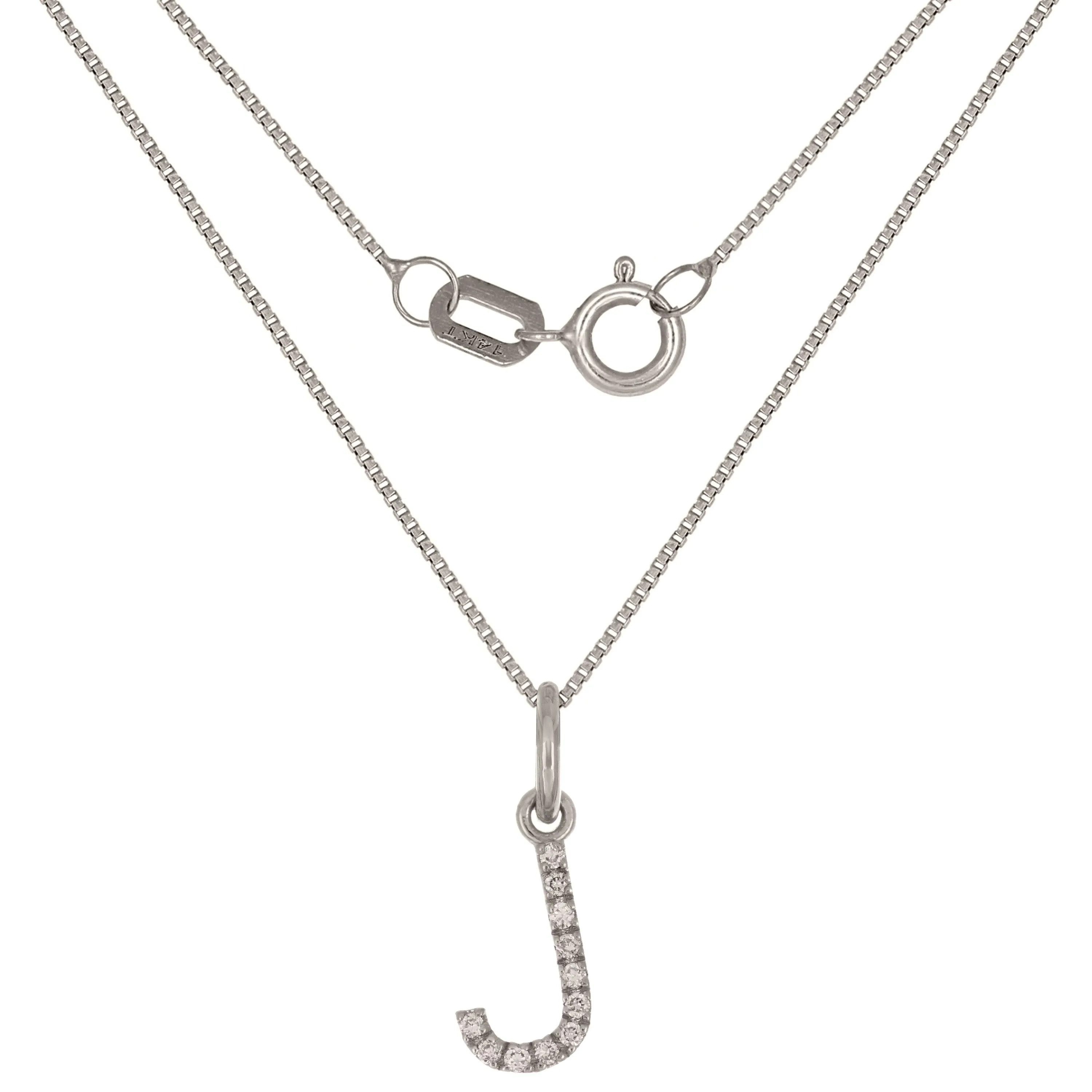 14k Yellow White or Rose Gold Diamond Initial Letter Charm Pendant Necklace 18"