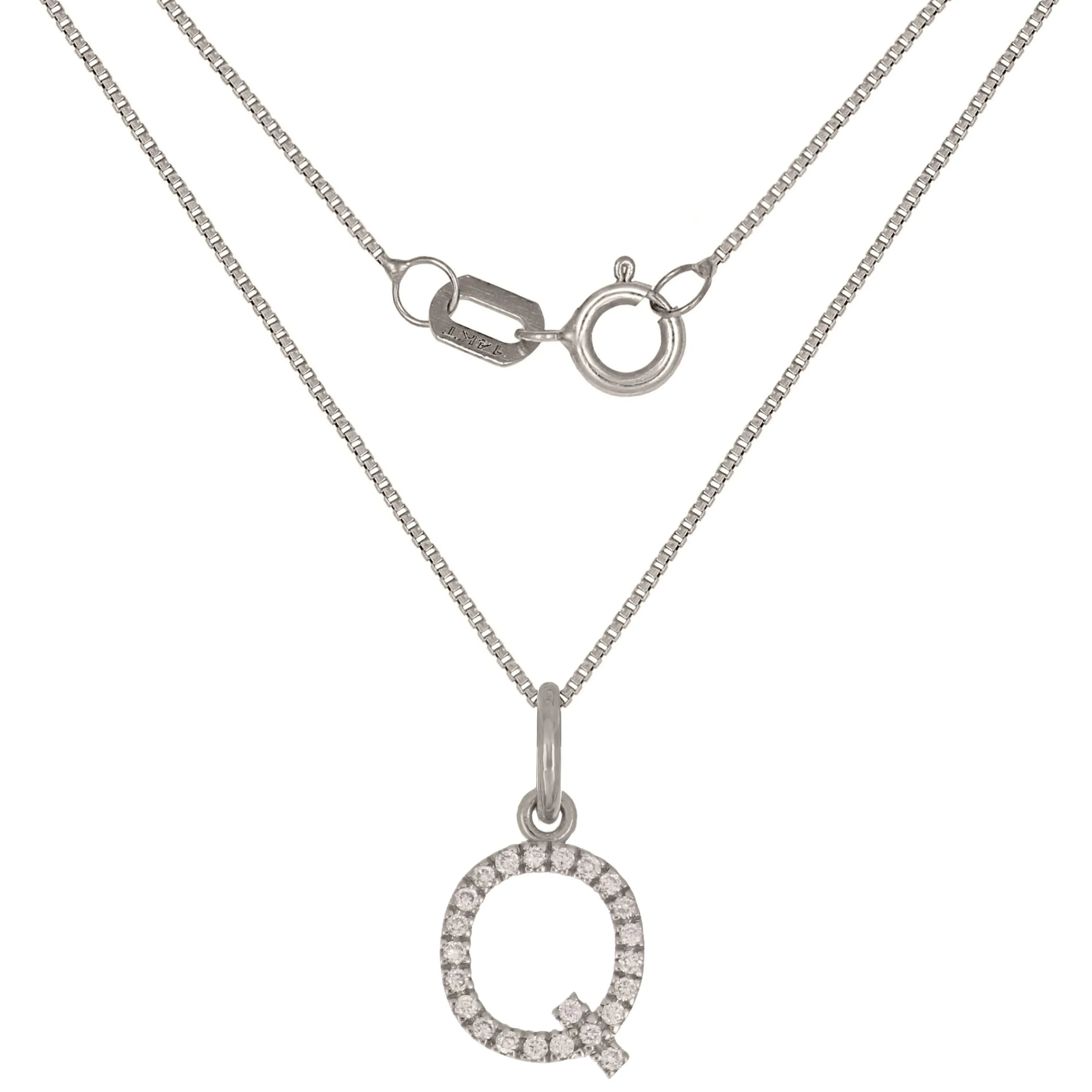14k Yellow White or Rose Gold Diamond Initial Letter Charm Pendant Necklace 18"