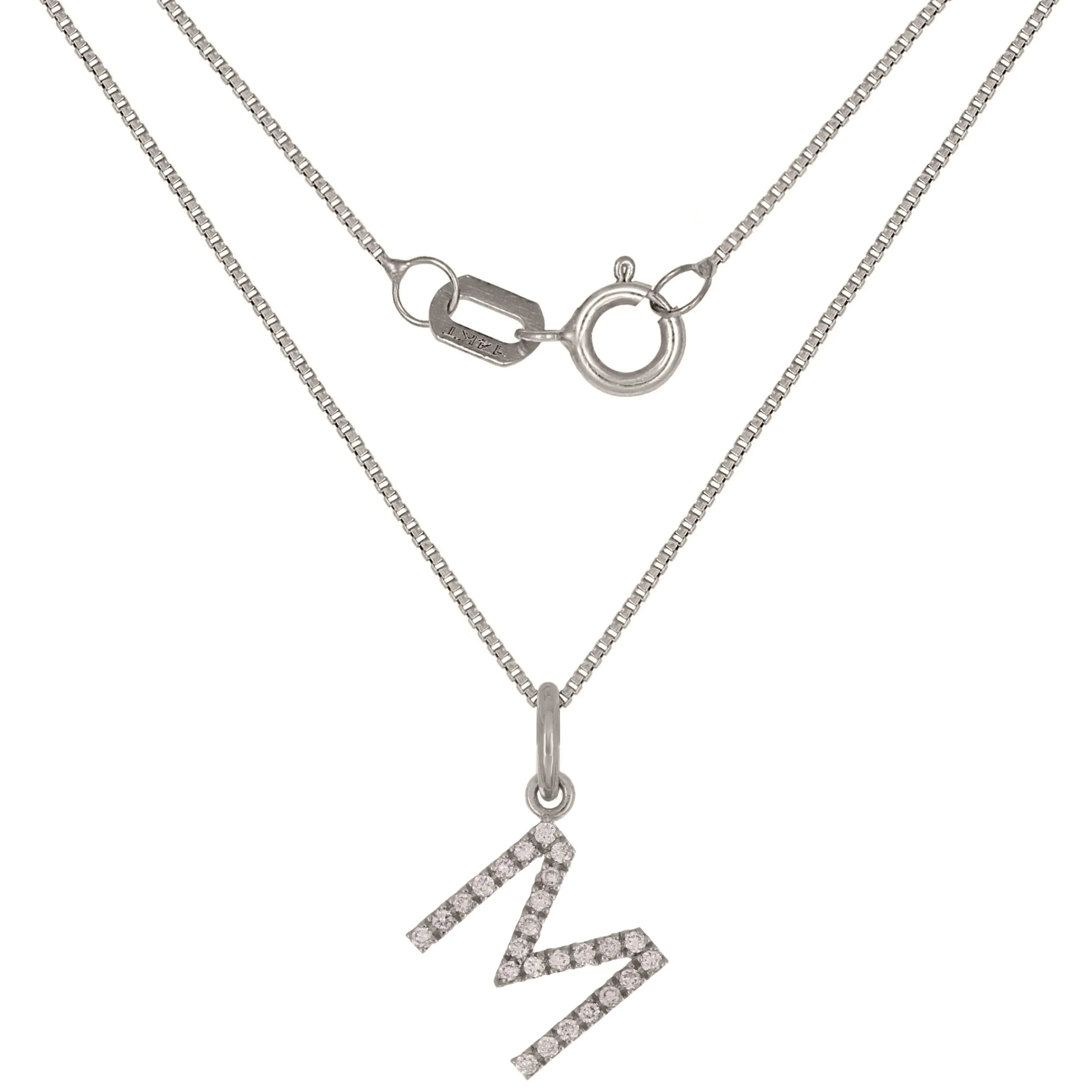 14k Yellow White or Rose Gold Diamond Initial Letter Charm Pendant Necklace 18"
