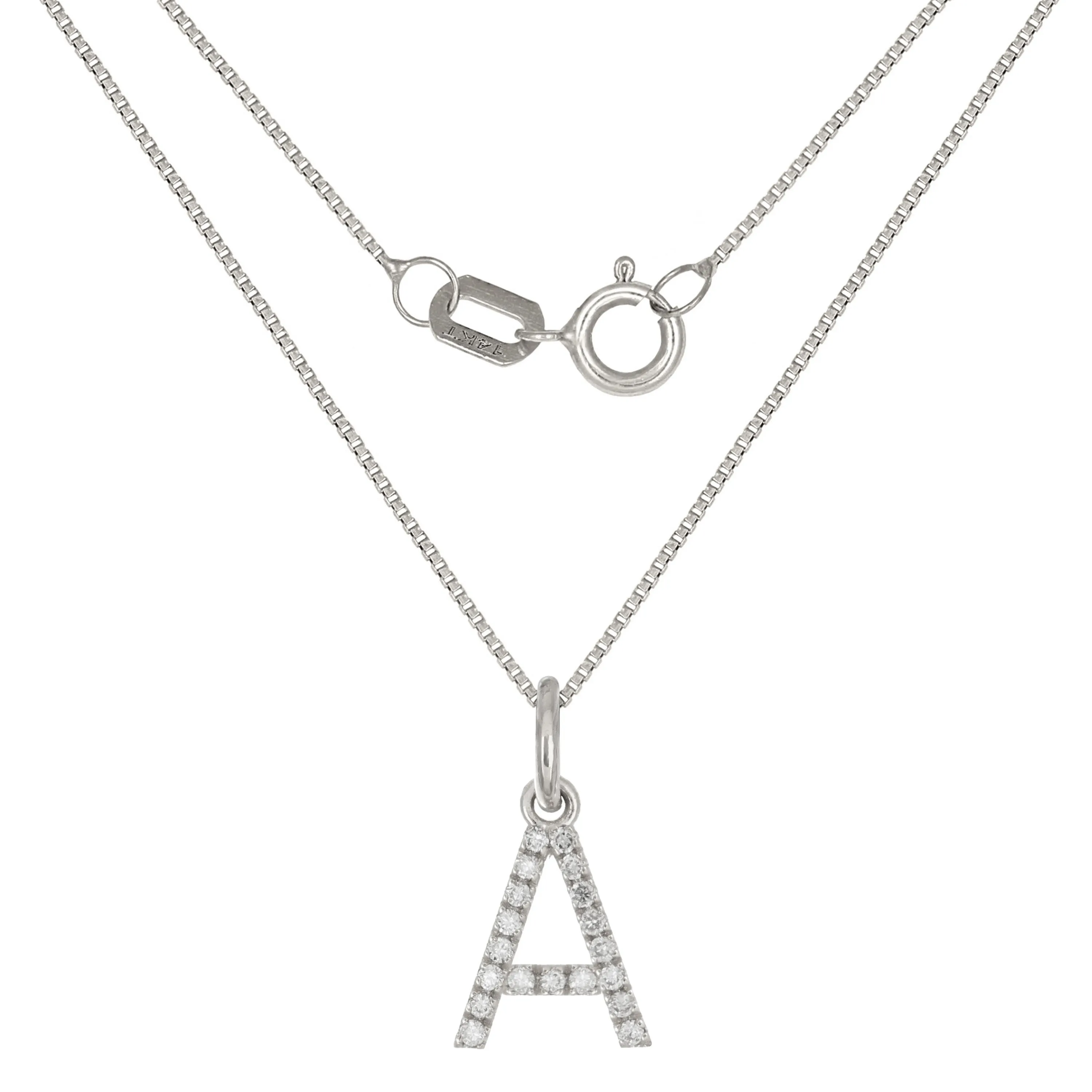 14k Yellow White or Rose Gold Diamond Initial Letter Charm Pendant Necklace 18"