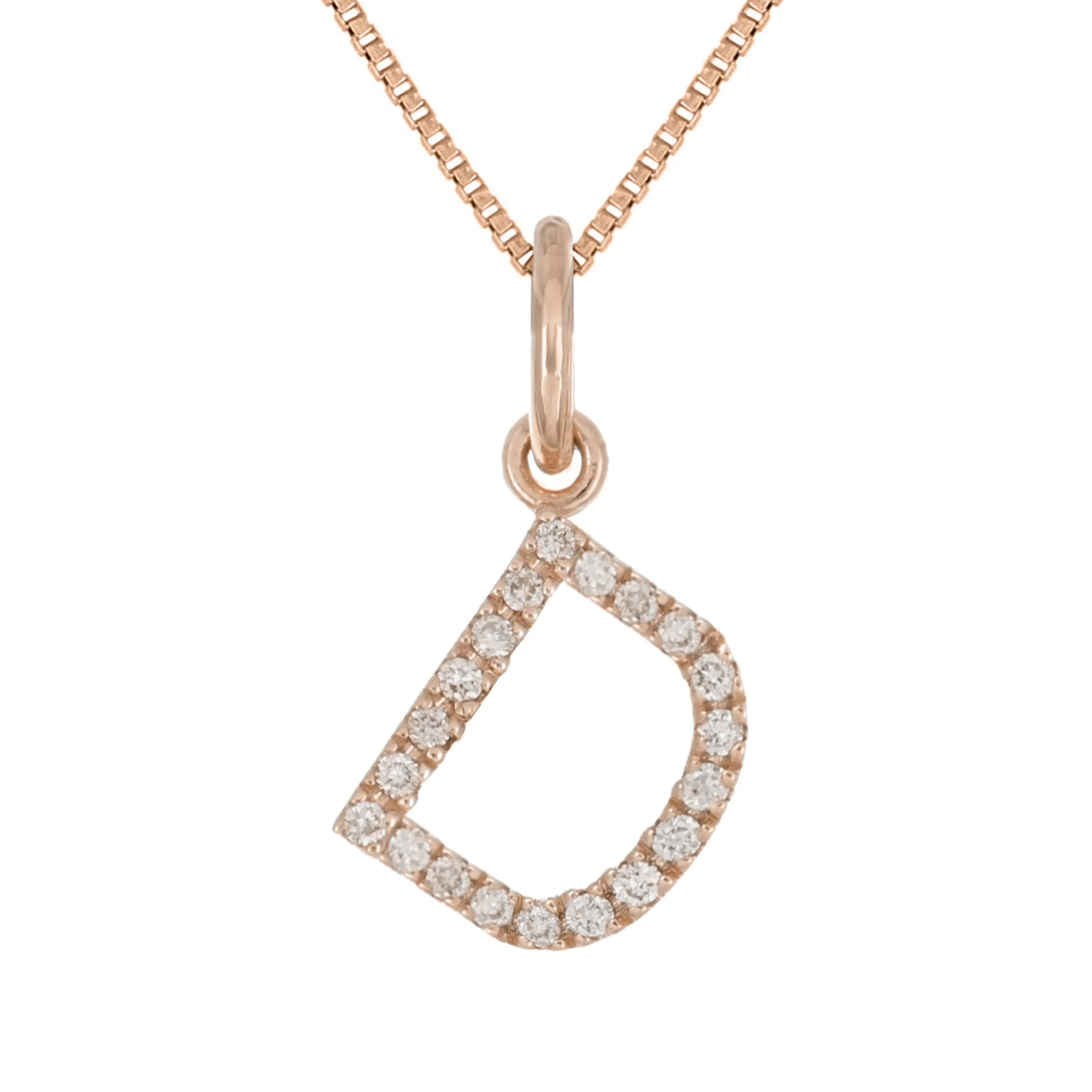 14k Yellow White or Rose Gold Diamond Initial Letter Charm Pendant Necklace 18"