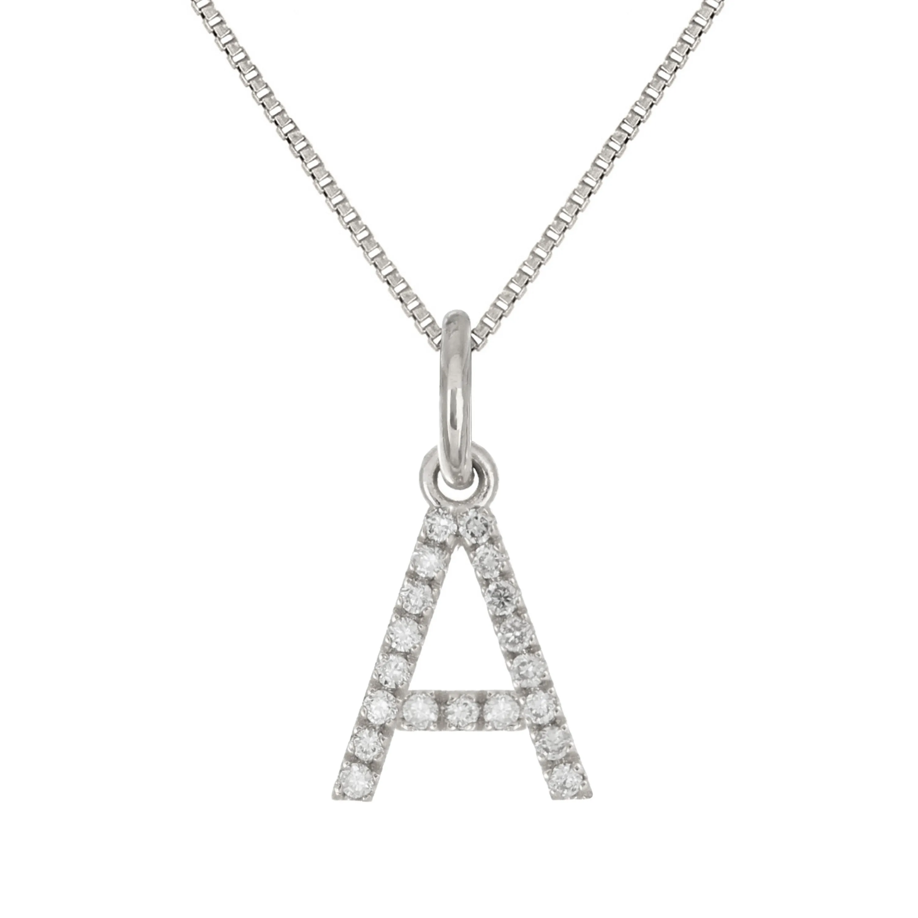 14k Yellow White or Rose Gold Diamond Initial Letter Charm Pendant Necklace 18"