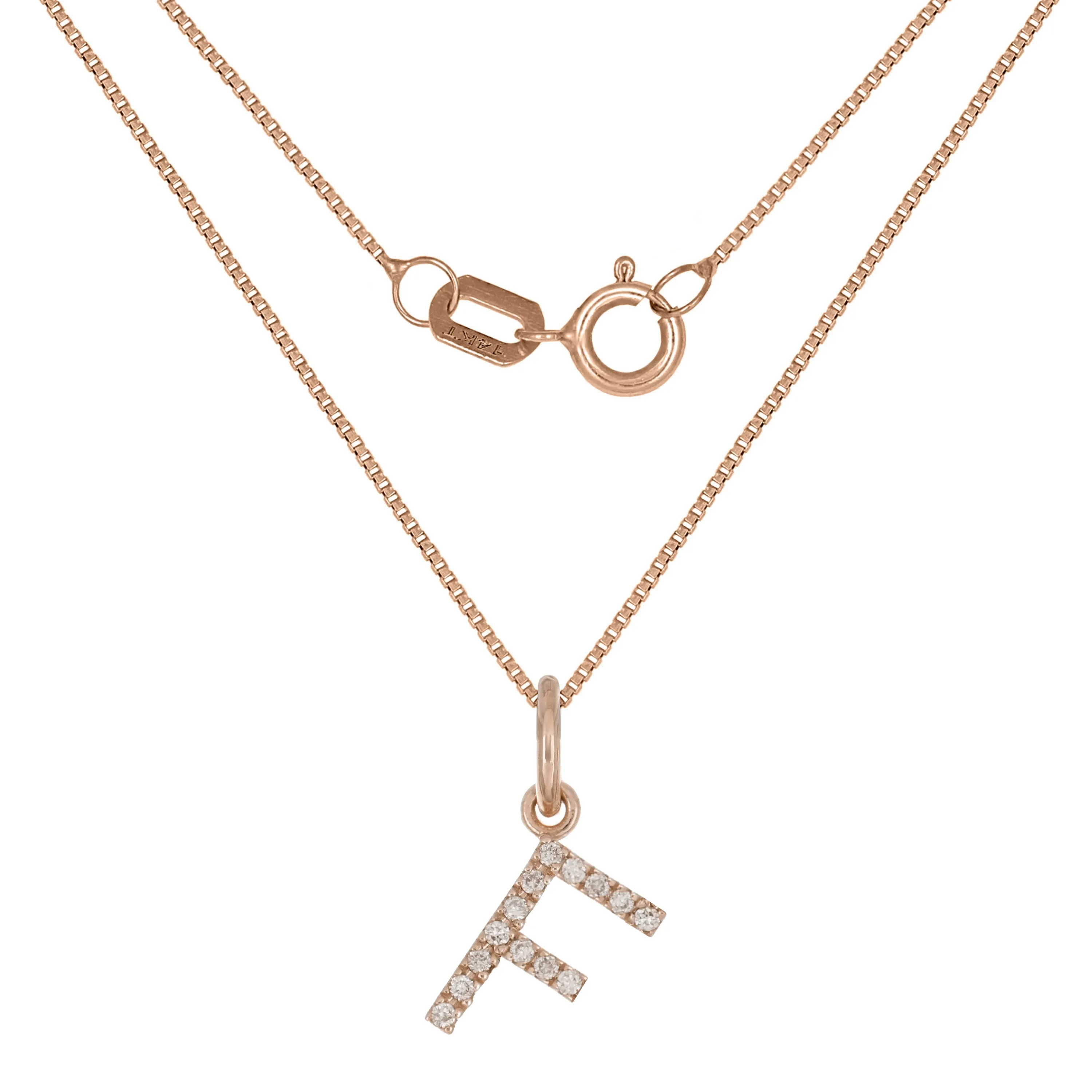 14k Yellow White or Rose Gold Diamond Initial Letter Charm Pendant Necklace 18"