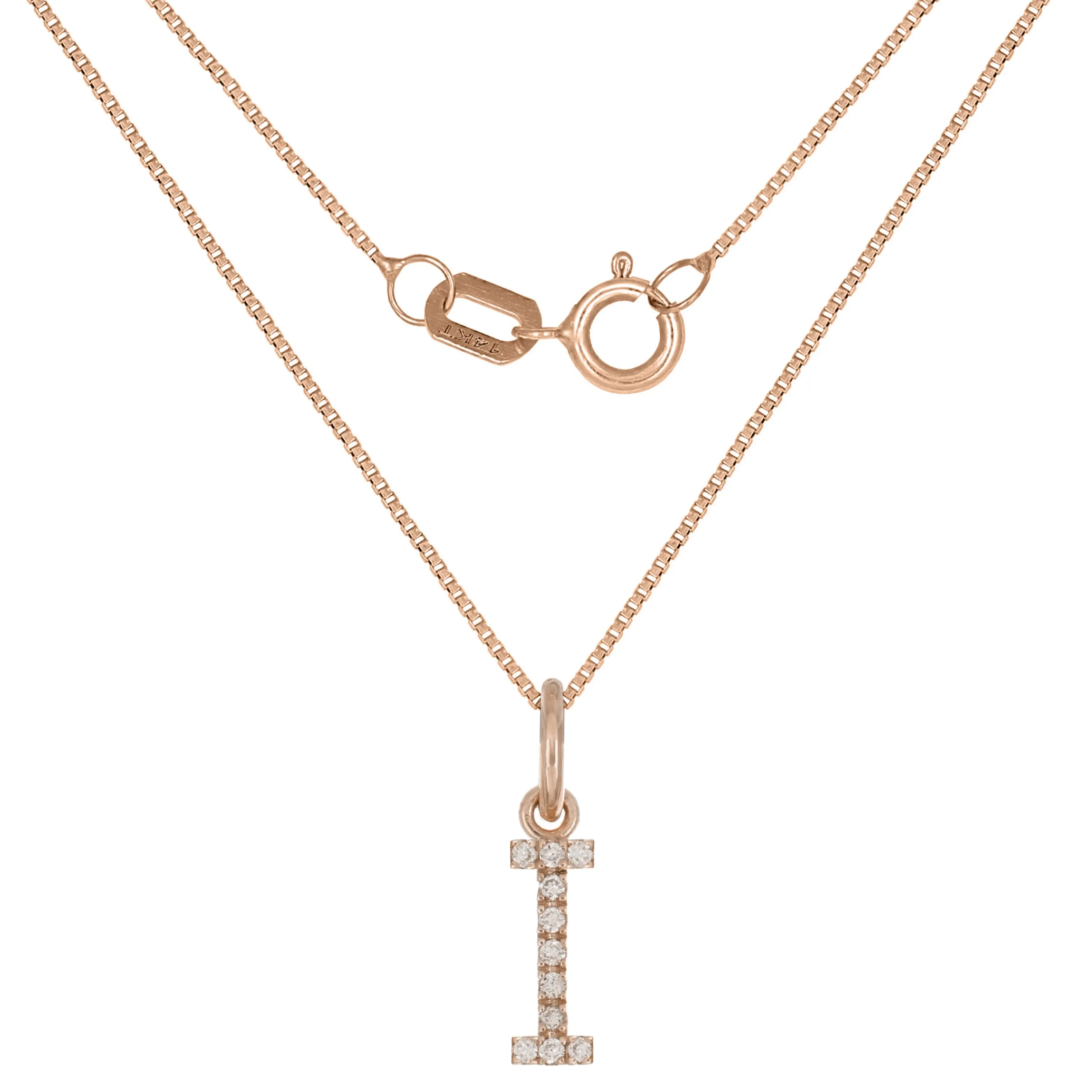 14k Yellow White or Rose Gold Diamond Initial Letter Charm Pendant Necklace 18"