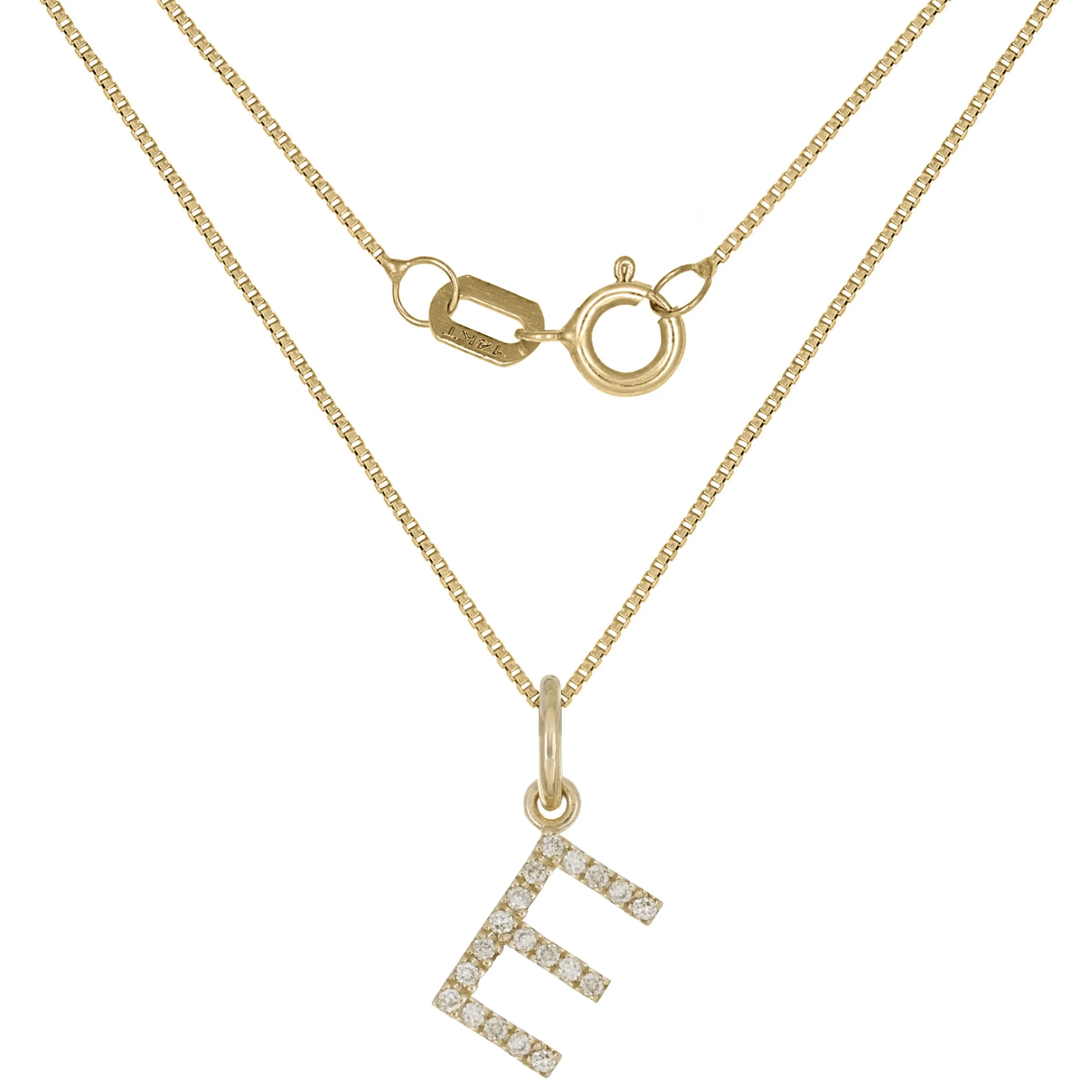 14k Yellow White or Rose Gold Diamond Initial Letter Charm Pendant Necklace 18"