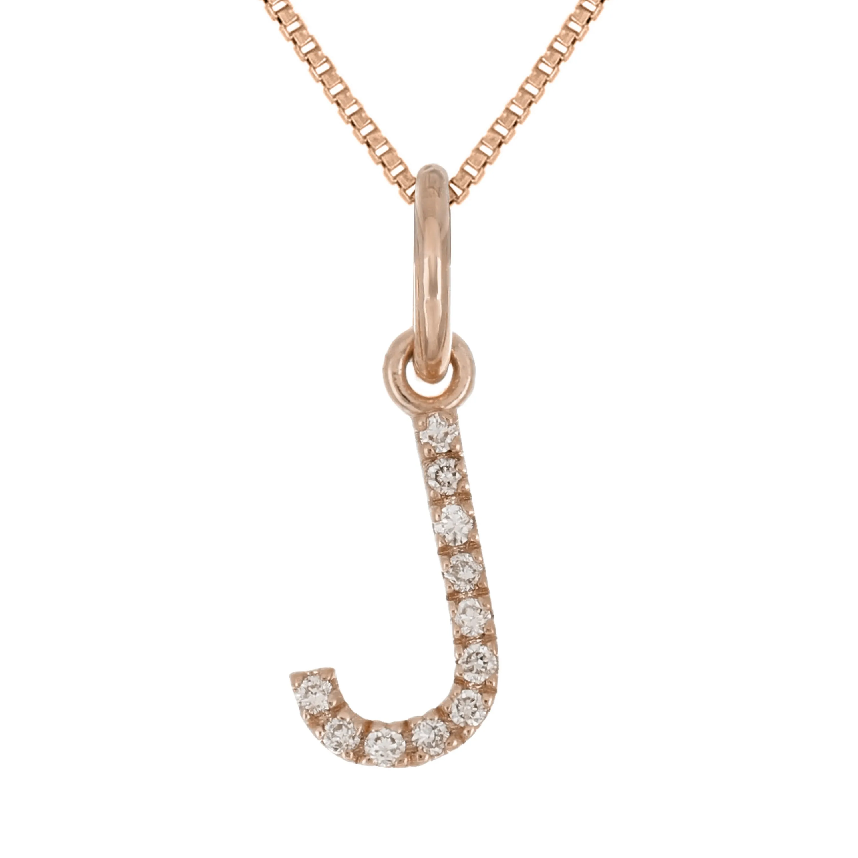 14k Yellow White or Rose Gold Diamond Initial Letter Charm Pendant Necklace 18"