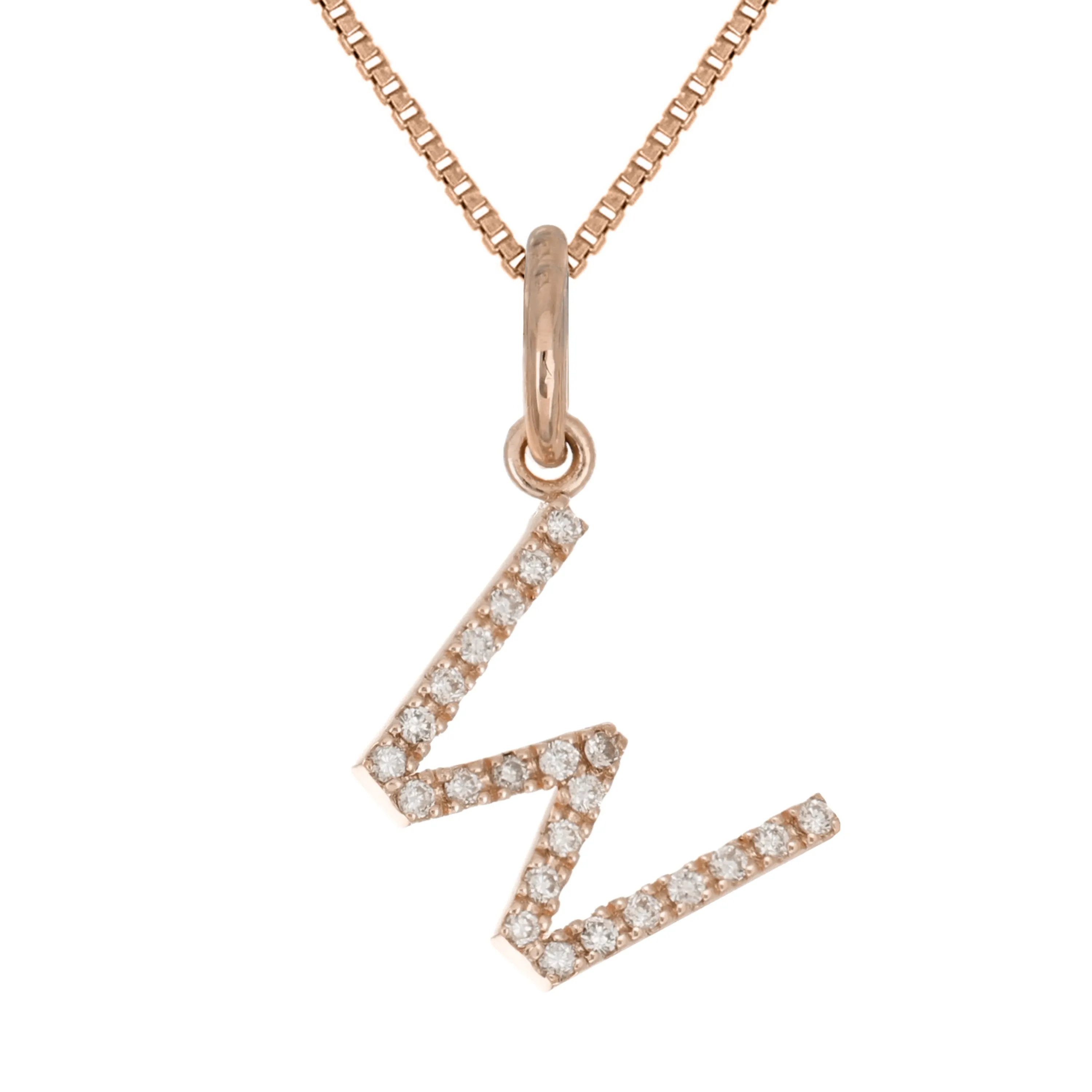 14k Yellow White or Rose Gold Diamond Initial Letter Charm Pendant Necklace 18"