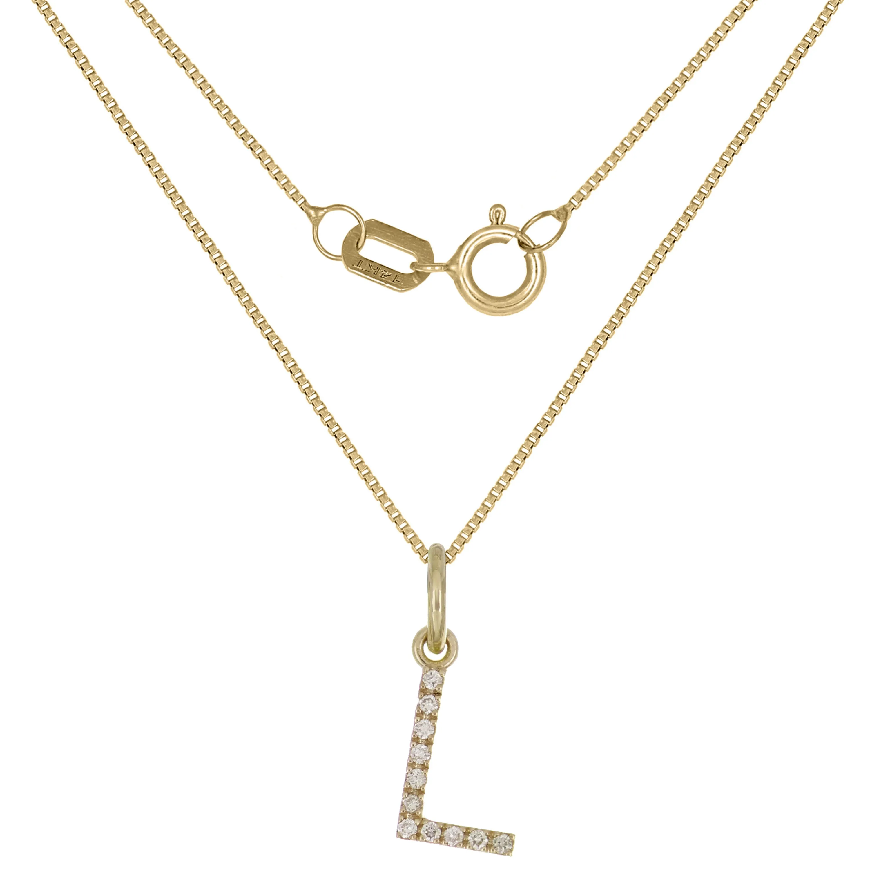 14k Yellow White or Rose Gold Diamond Initial Letter Charm Pendant Necklace 18"