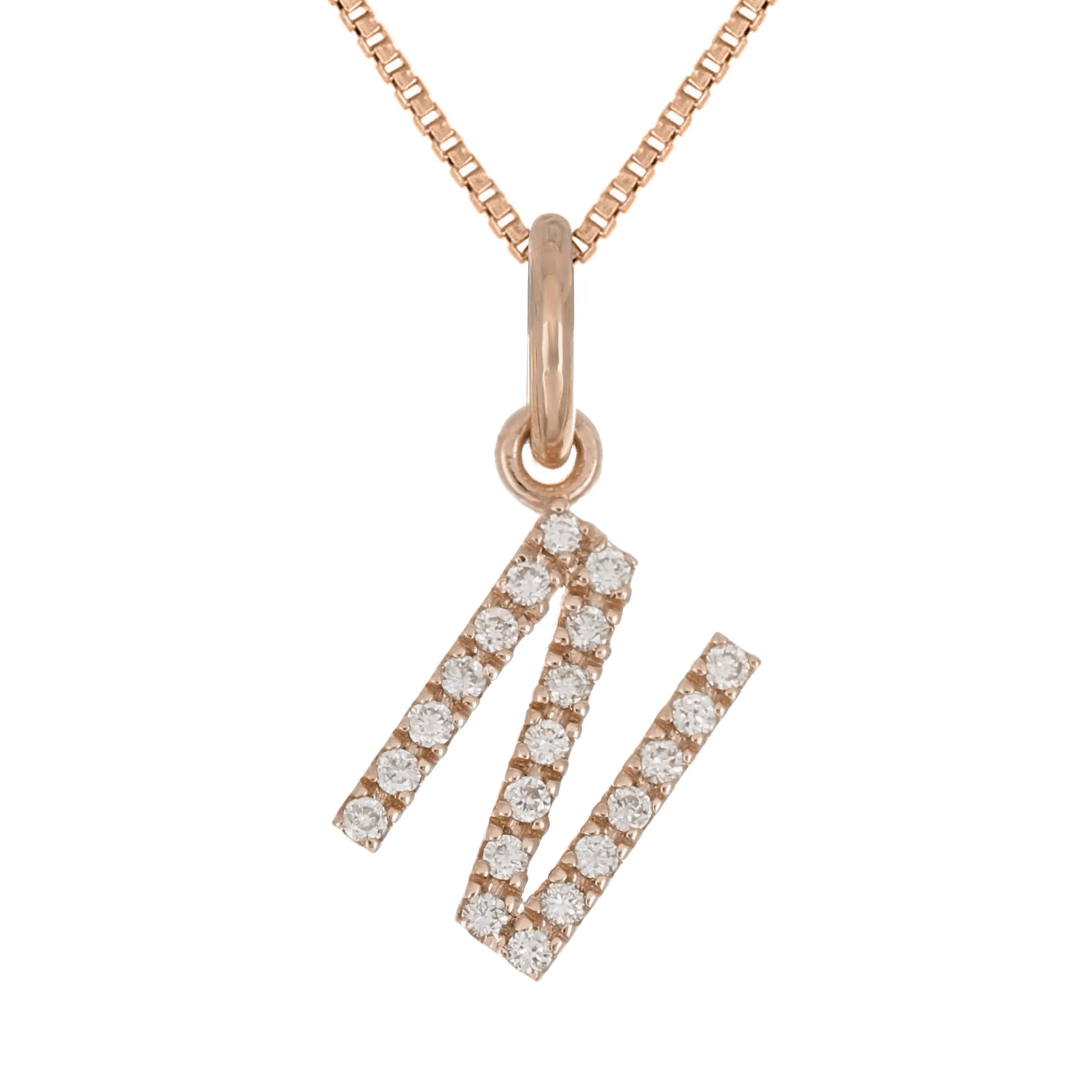 14k Yellow White or Rose Gold Diamond Initial Letter Charm Pendant Necklace 18"