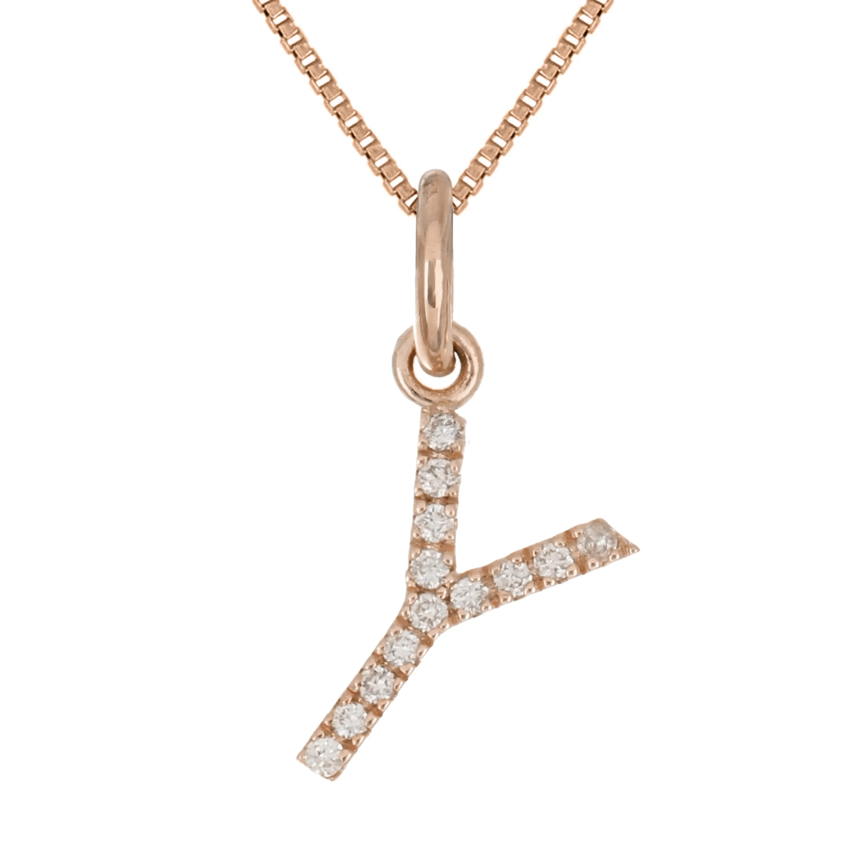 14k Yellow White or Rose Gold Diamond Initial Letter Charm Pendant Necklace 18"