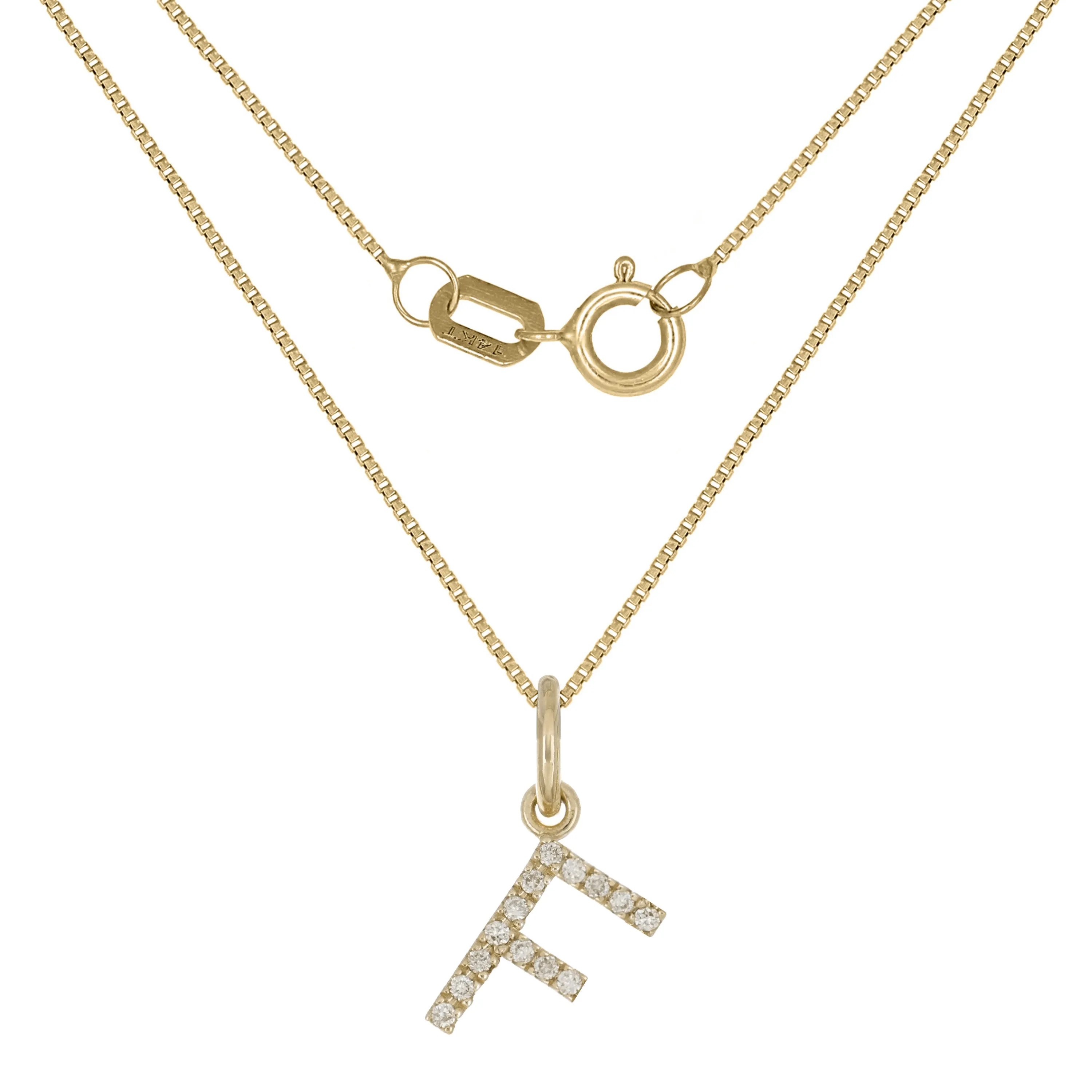 14k Yellow White or Rose Gold Diamond Initial Letter Charm Pendant Necklace 18"