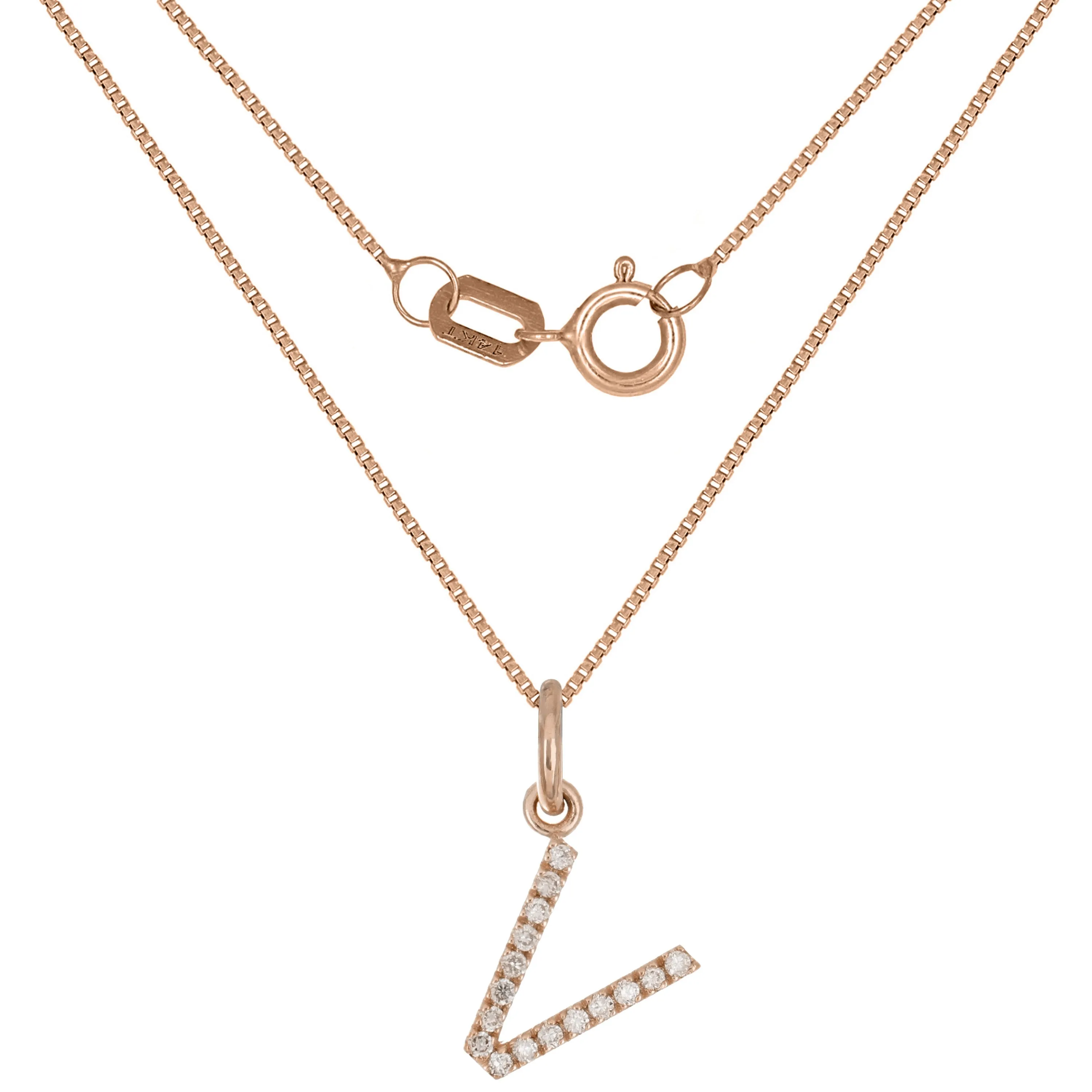 14k Yellow White or Rose Gold Diamond Initial Letter Charm Pendant Necklace 18"