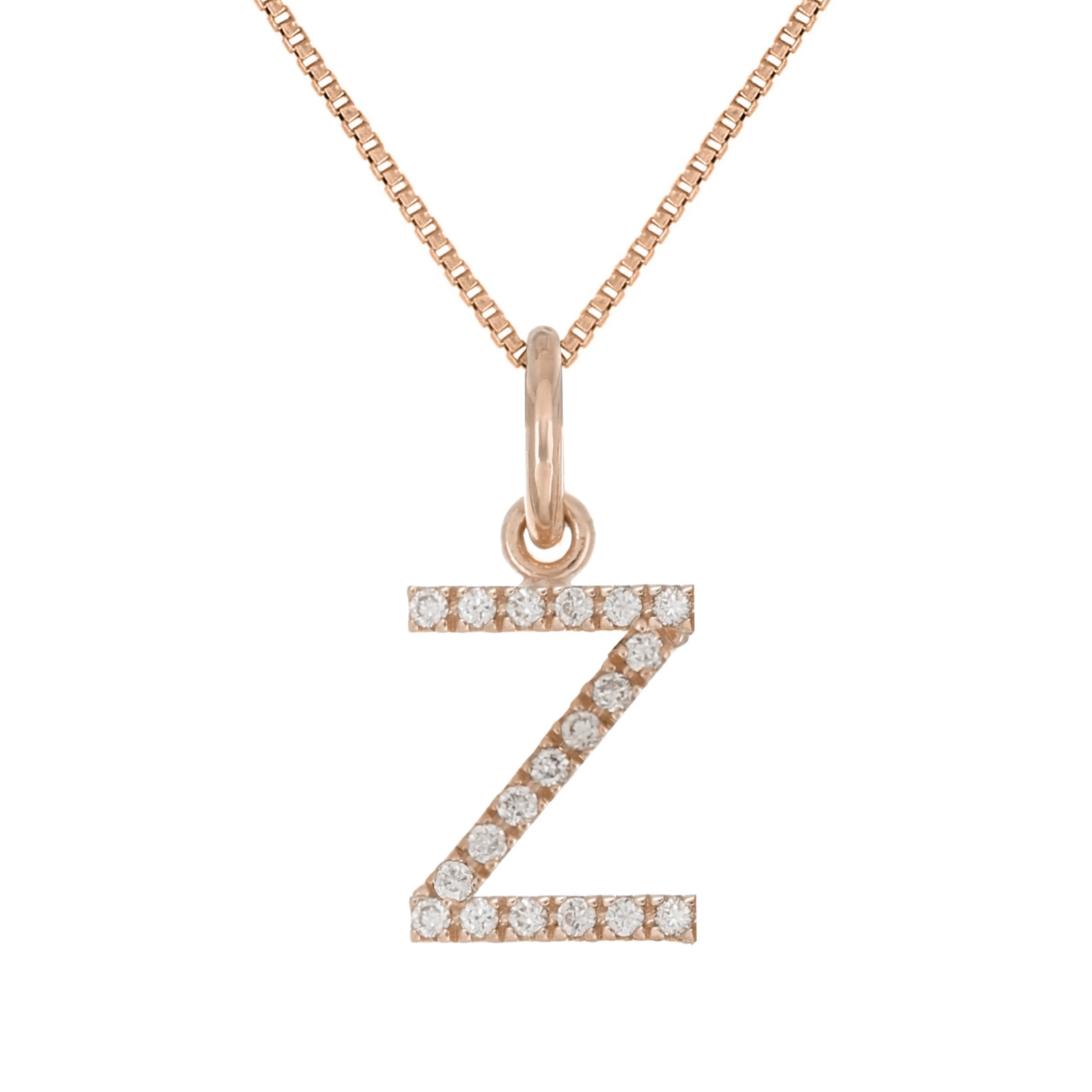 14k Yellow White or Rose Gold Diamond Initial Letter Charm Pendant Necklace 18"