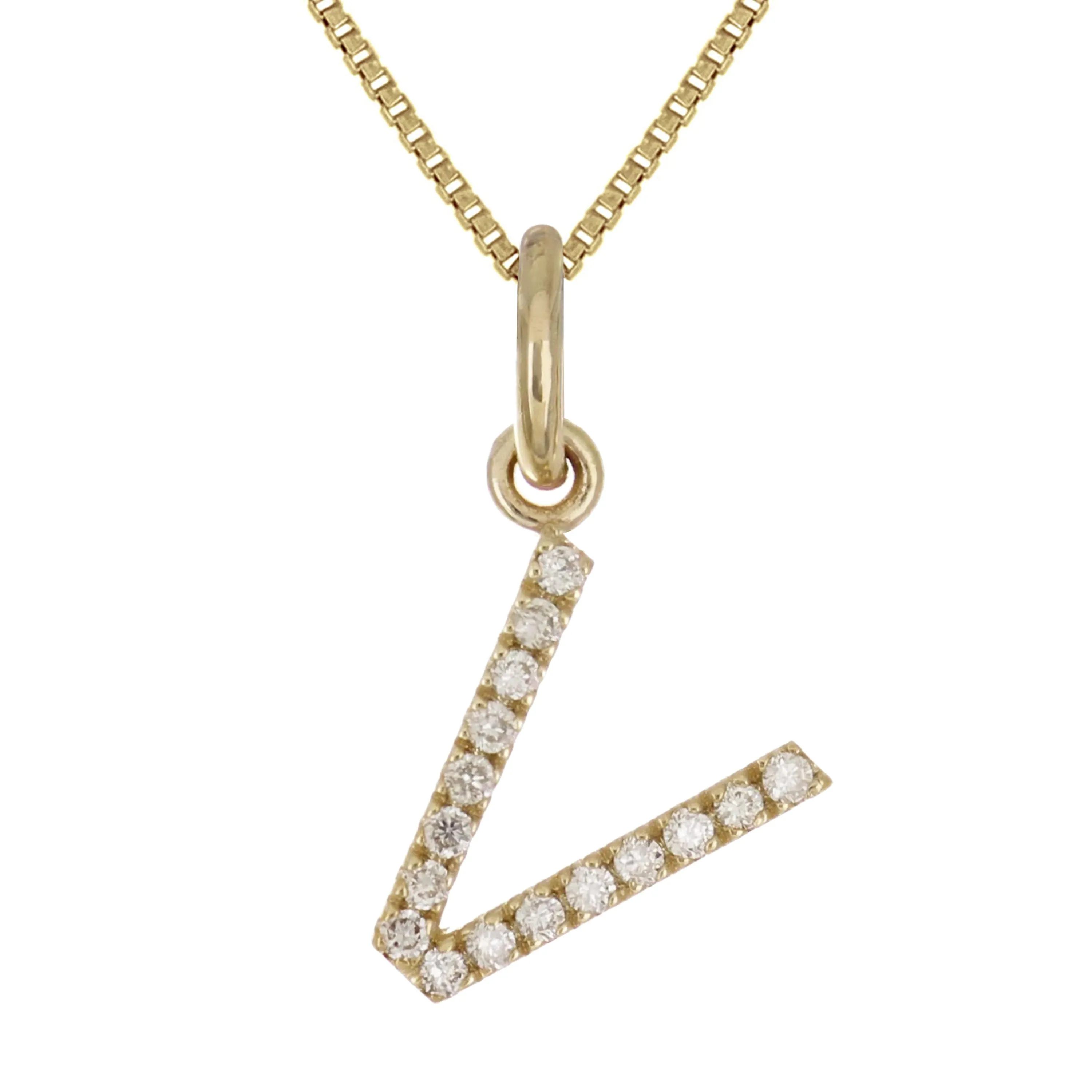 14k Yellow White or Rose Gold Diamond Initial Letter Charm Pendant Necklace 18"