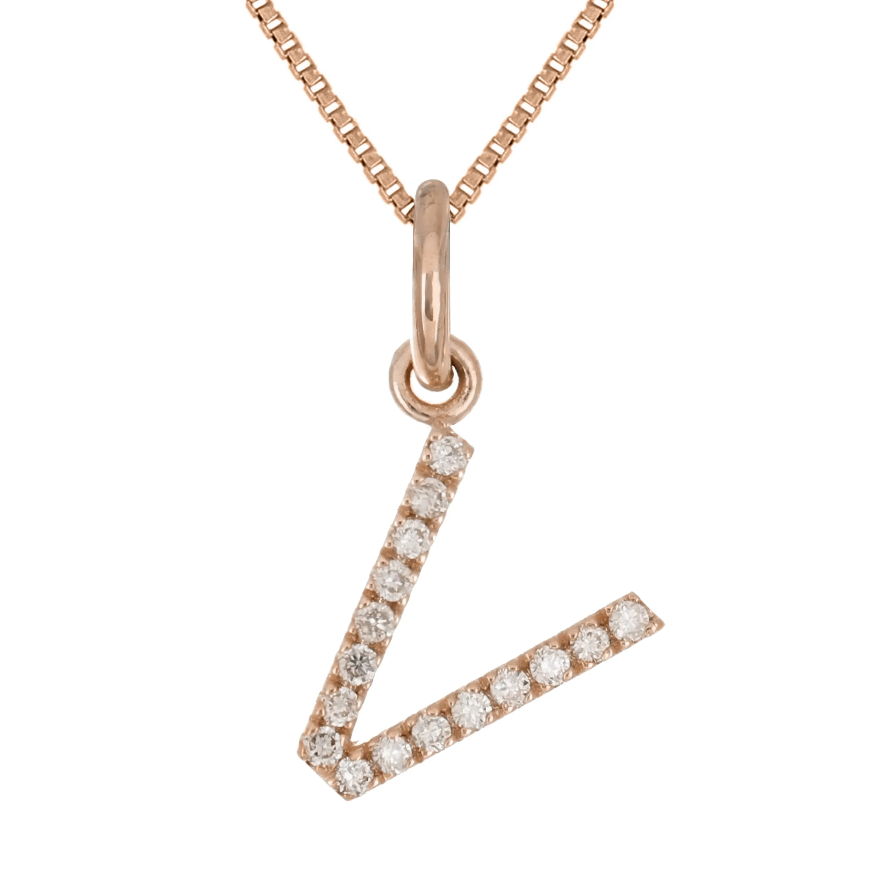 14k Yellow White or Rose Gold Diamond Initial Letter Charm Pendant Necklace 18"