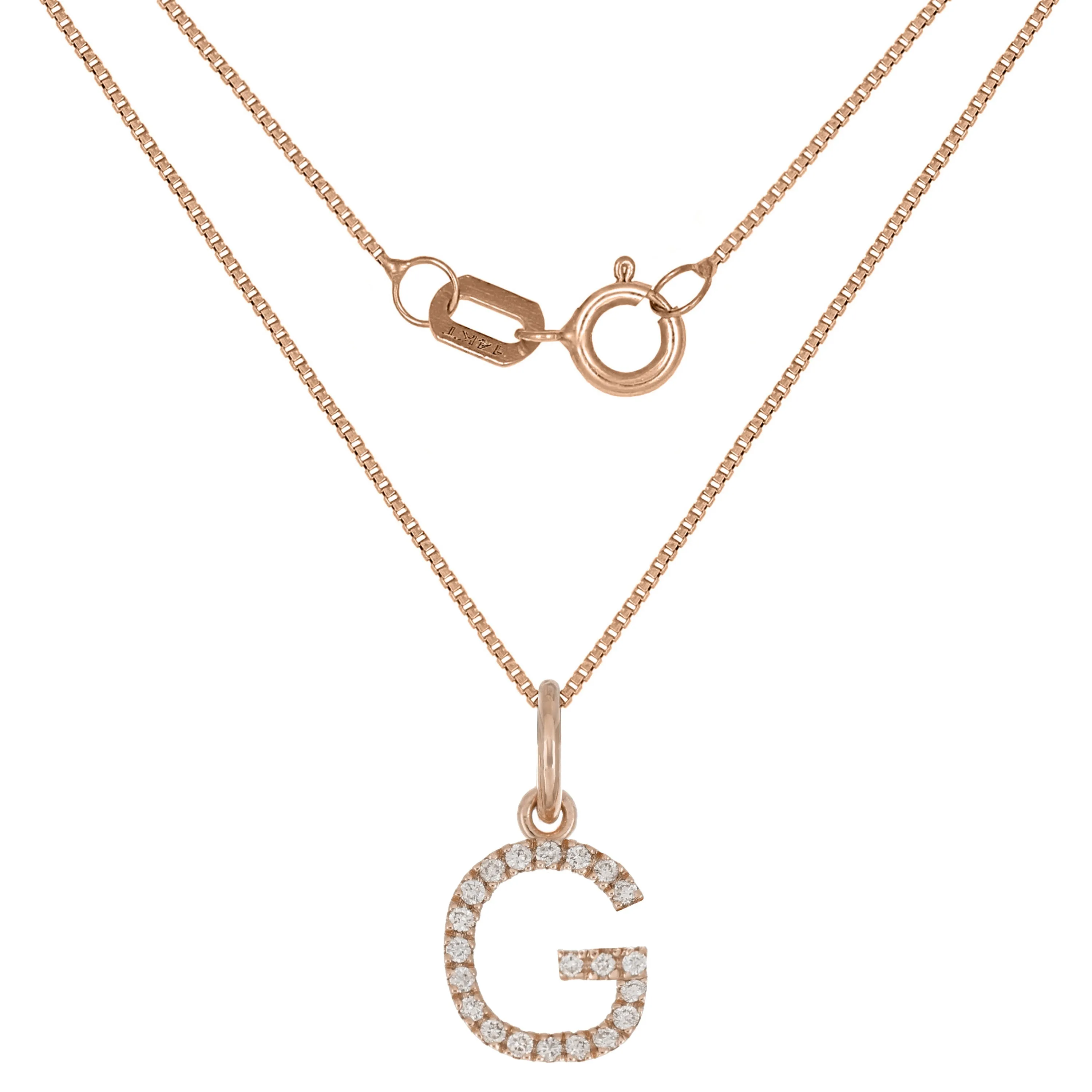 14k Yellow White or Rose Gold Diamond Initial Letter Charm Pendant Necklace 18"