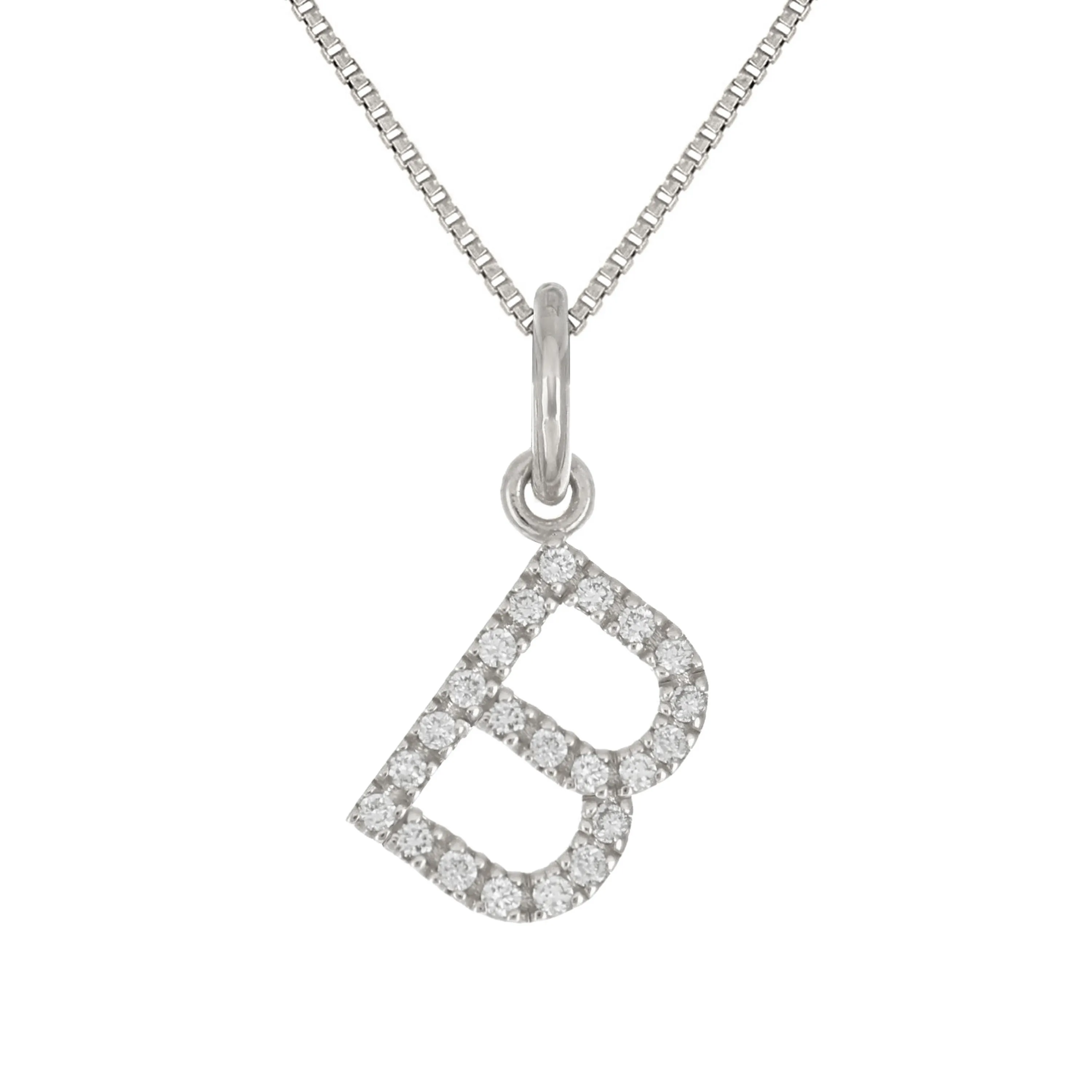 14k Yellow White or Rose Gold Diamond Initial Letter Charm Pendant Necklace 18"