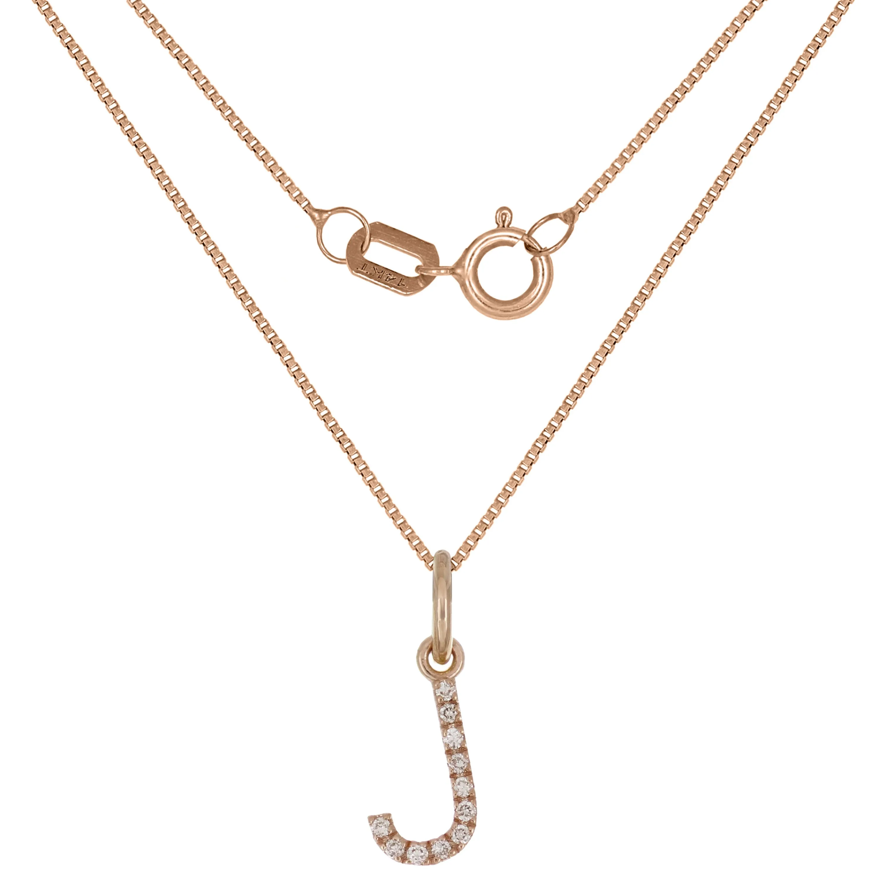 14k Yellow White or Rose Gold Diamond Initial Letter Charm Pendant Necklace 18"
