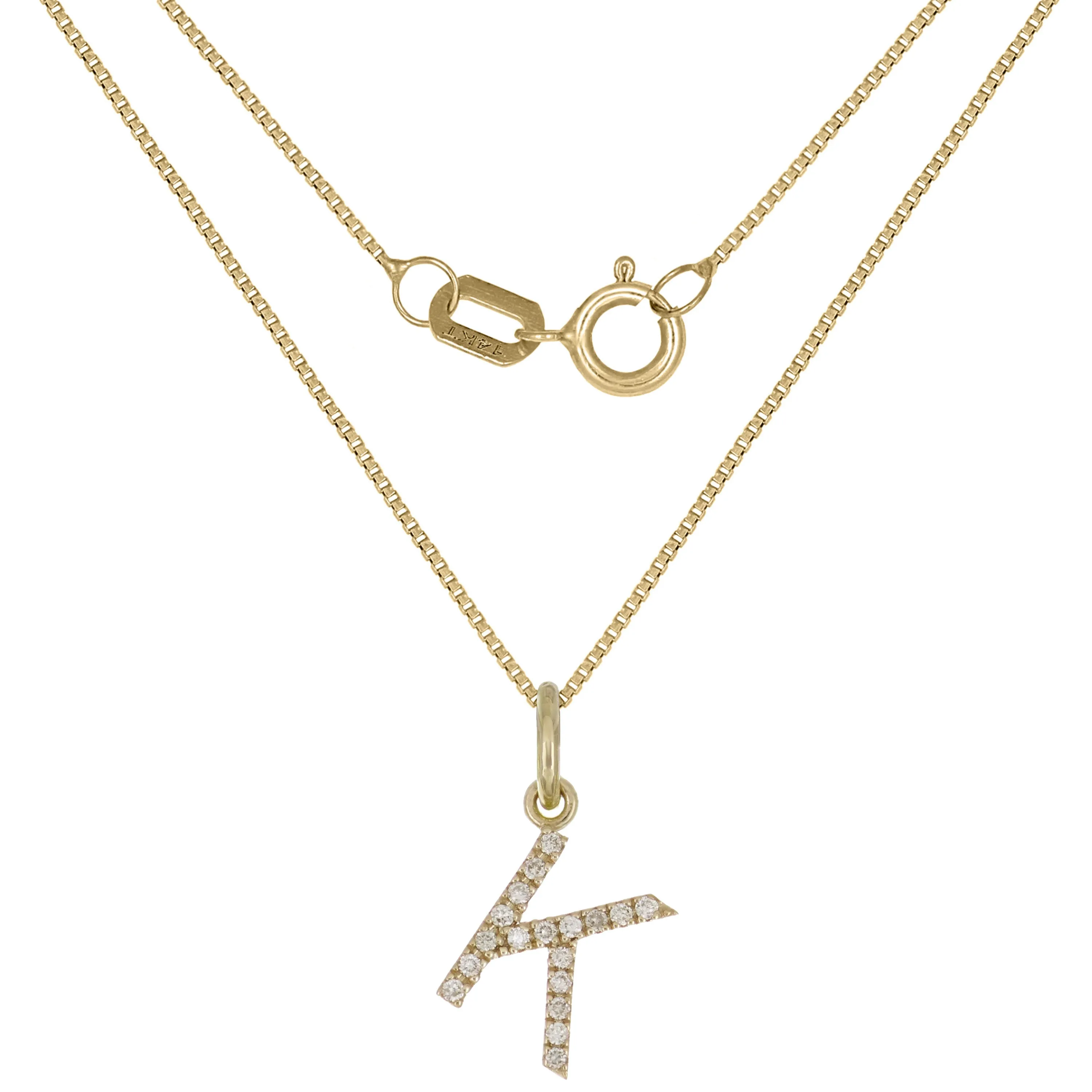 14k Yellow White or Rose Gold Diamond Initial Letter Charm Pendant Necklace 18"