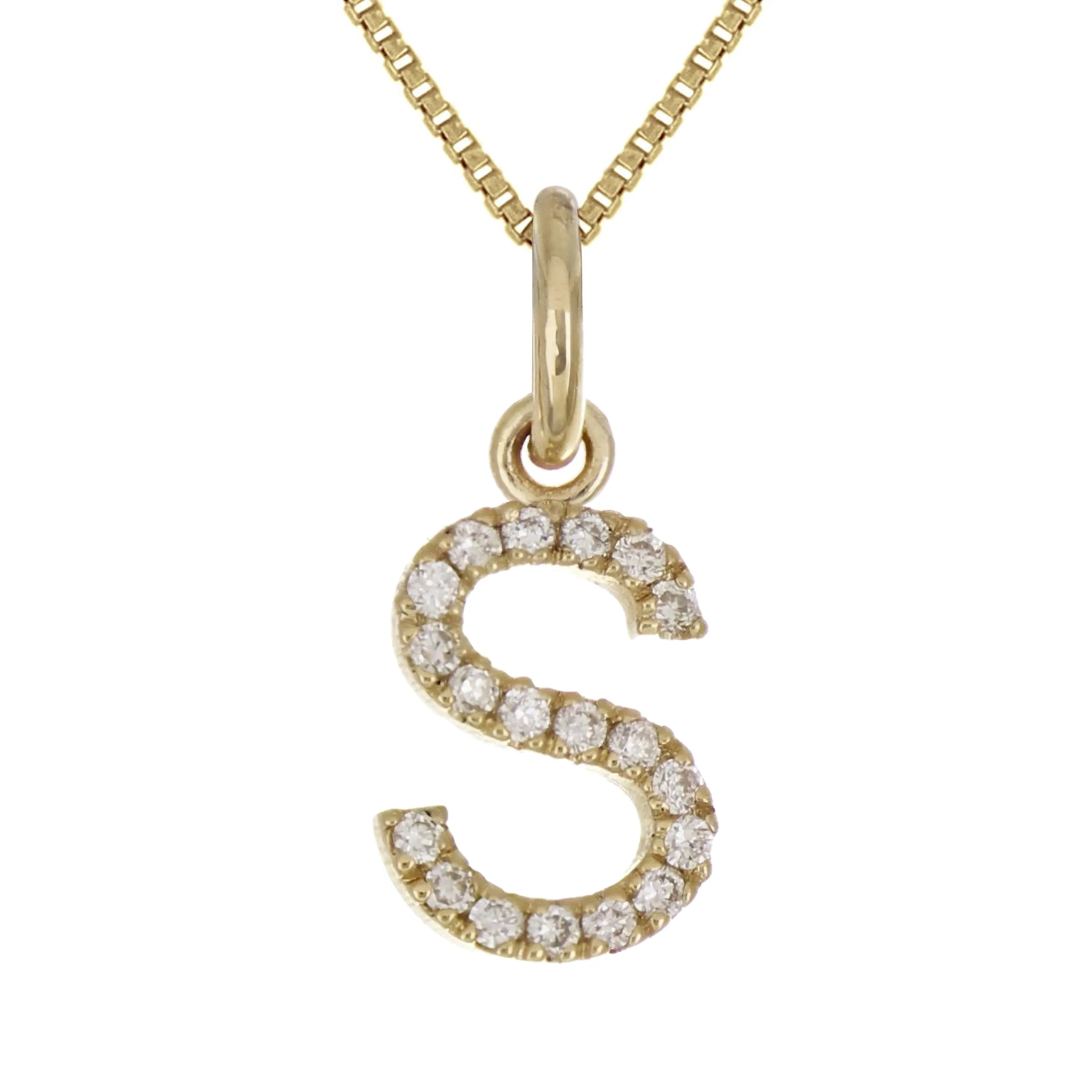 14k Yellow White or Rose Gold Diamond Initial Letter Charm Pendant Necklace 18"