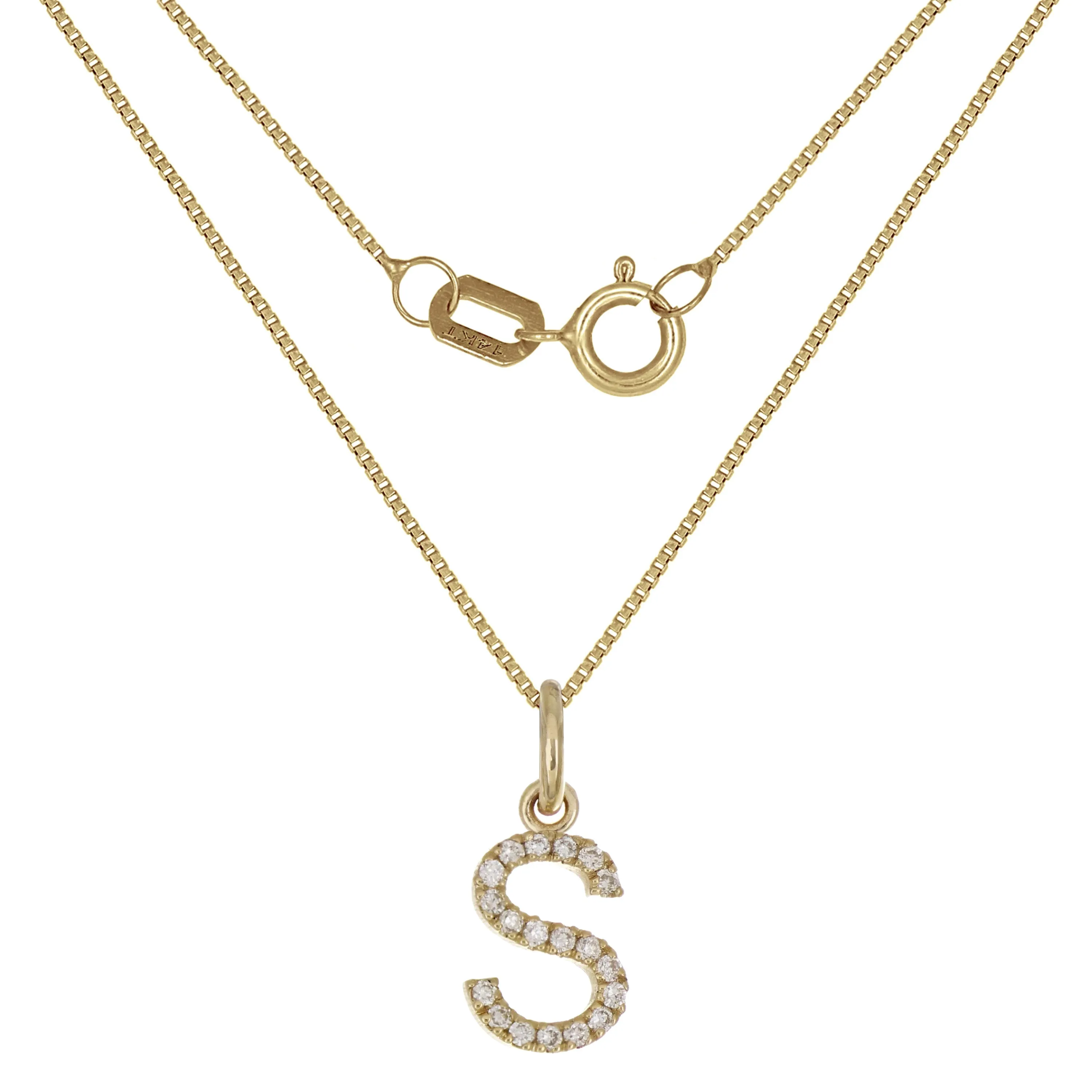 14k Yellow White or Rose Gold Diamond Initial Letter Charm Pendant Necklace 18"