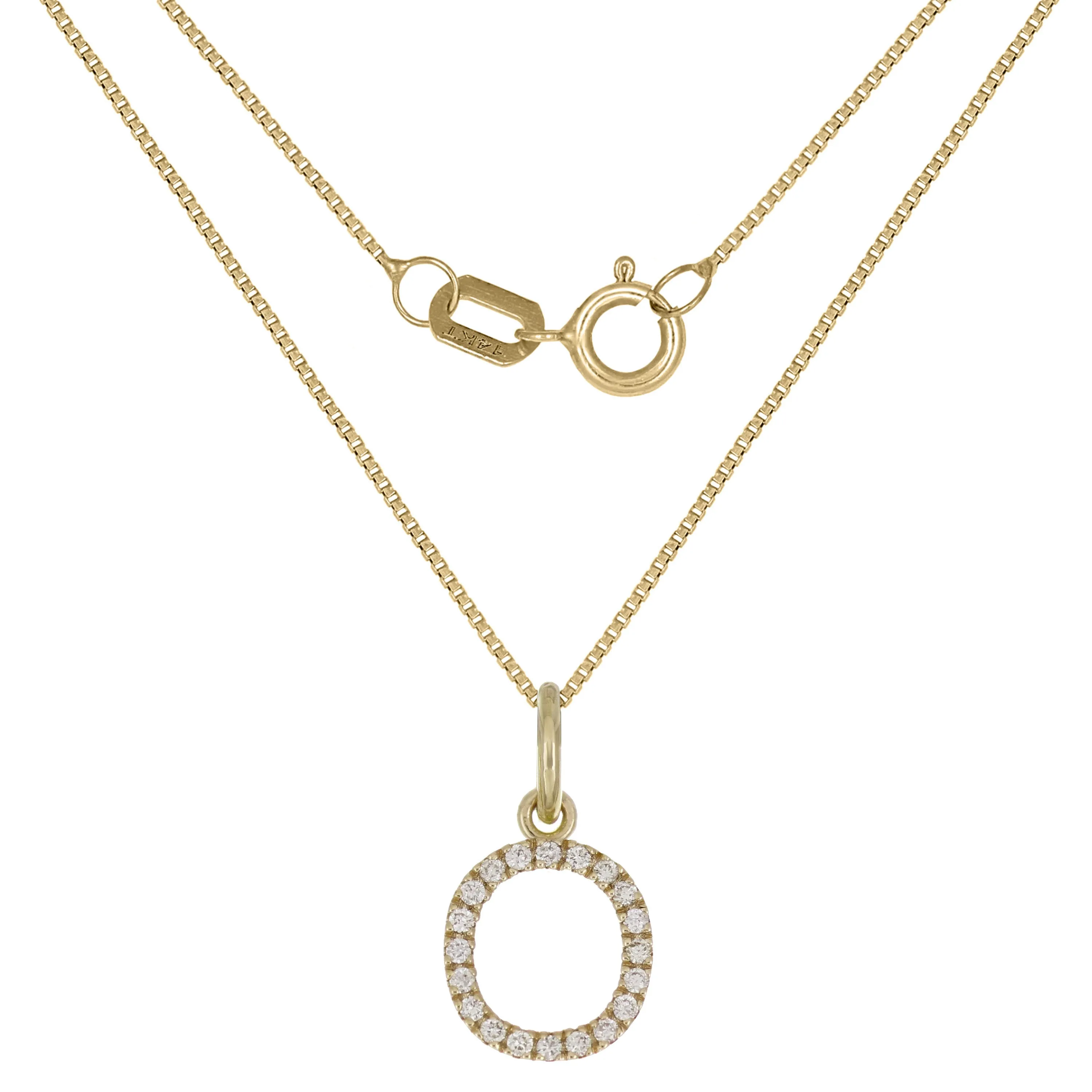 14k Yellow White or Rose Gold Diamond Initial Letter Charm Pendant Necklace 18"