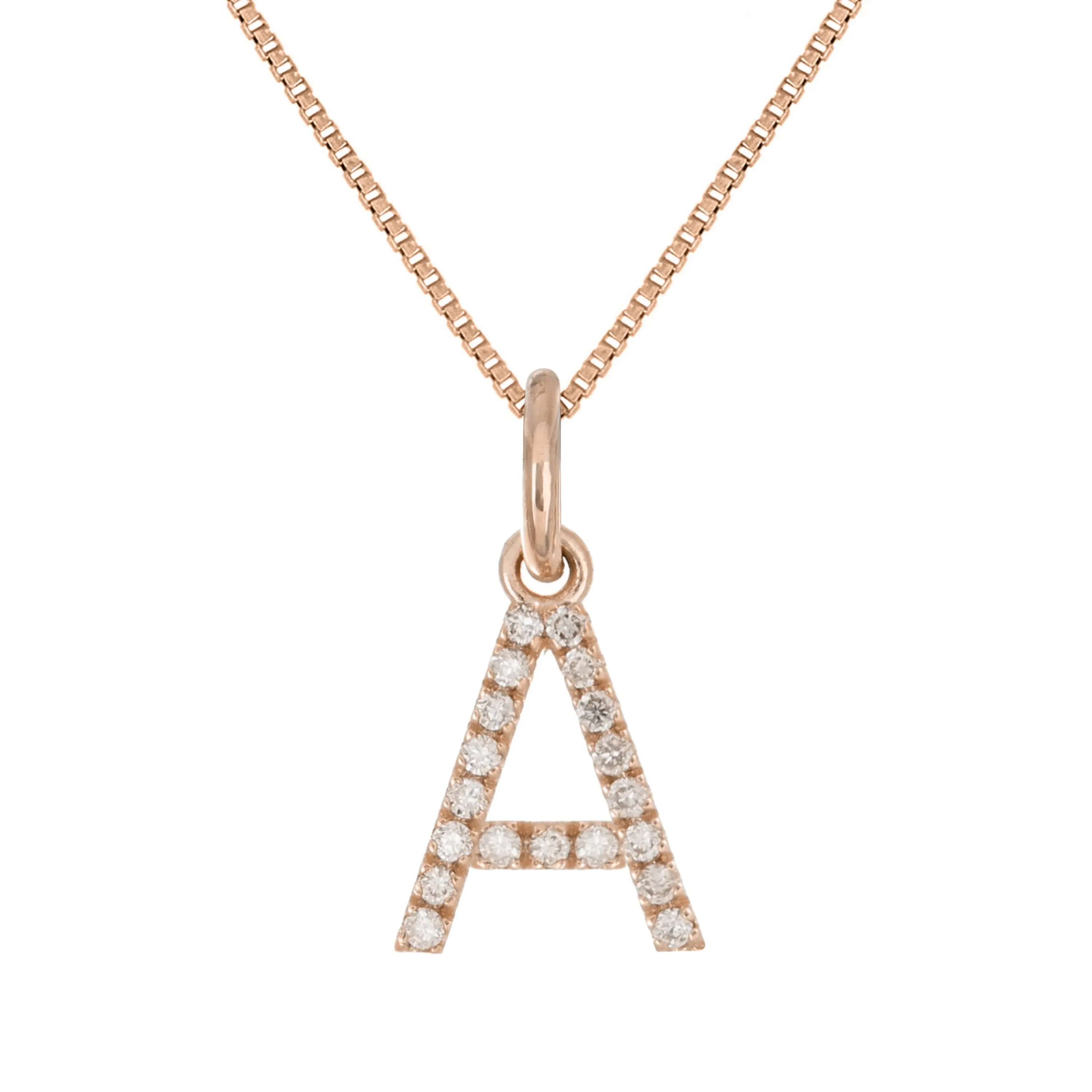 14k Yellow White or Rose Gold Diamond Initial Letter Charm Pendant Necklace 18"