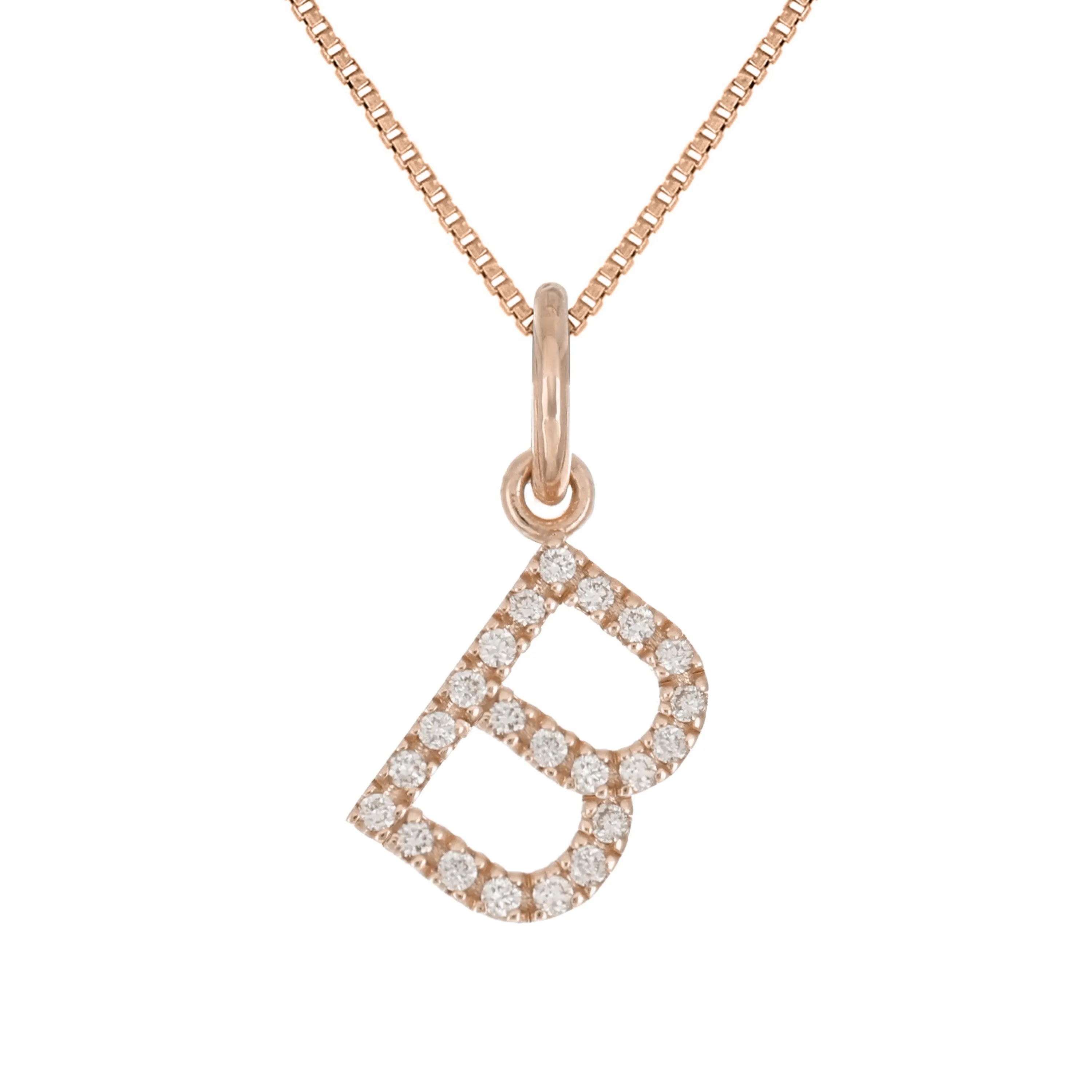 14k Yellow White or Rose Gold Diamond Initial Letter Charm Pendant Necklace 18"