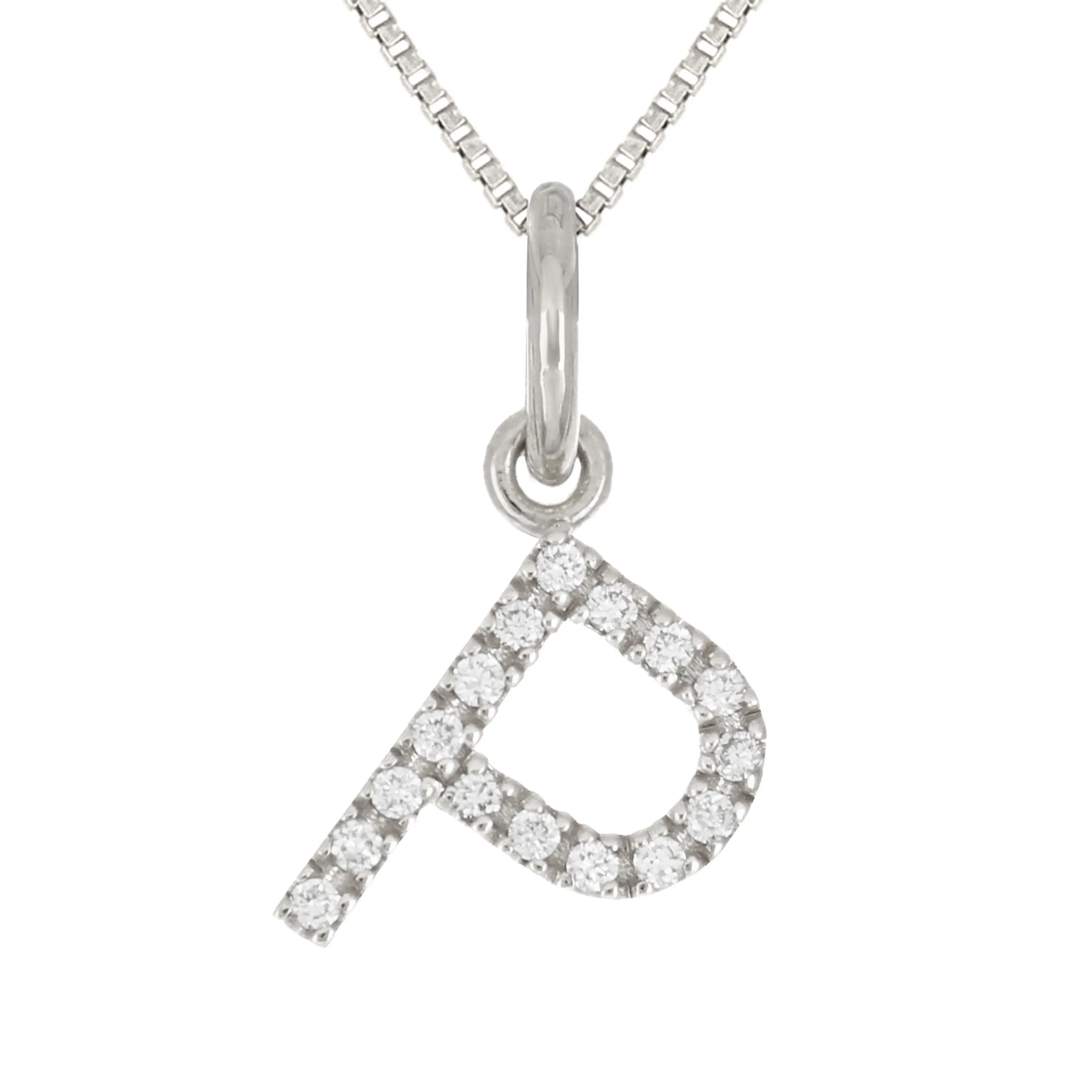14k Yellow White or Rose Gold Diamond Initial Letter Charm Pendant Necklace 18"