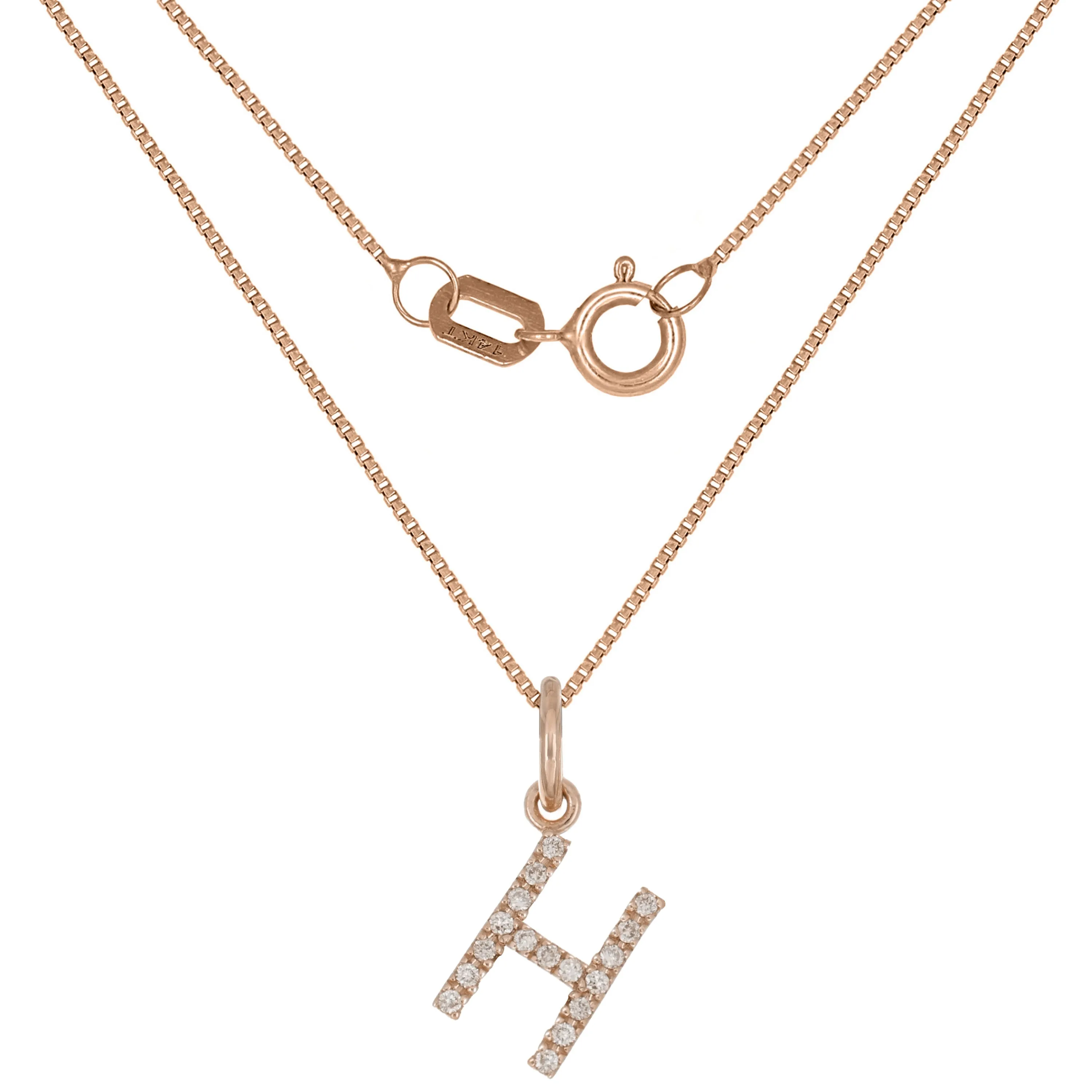14k Yellow White or Rose Gold Diamond Initial Letter Charm Pendant Necklace 18"