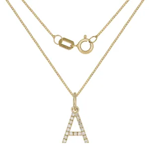 14k Yellow White or Rose Gold Diamond Initial Letter Charm Pendant Necklace 18"