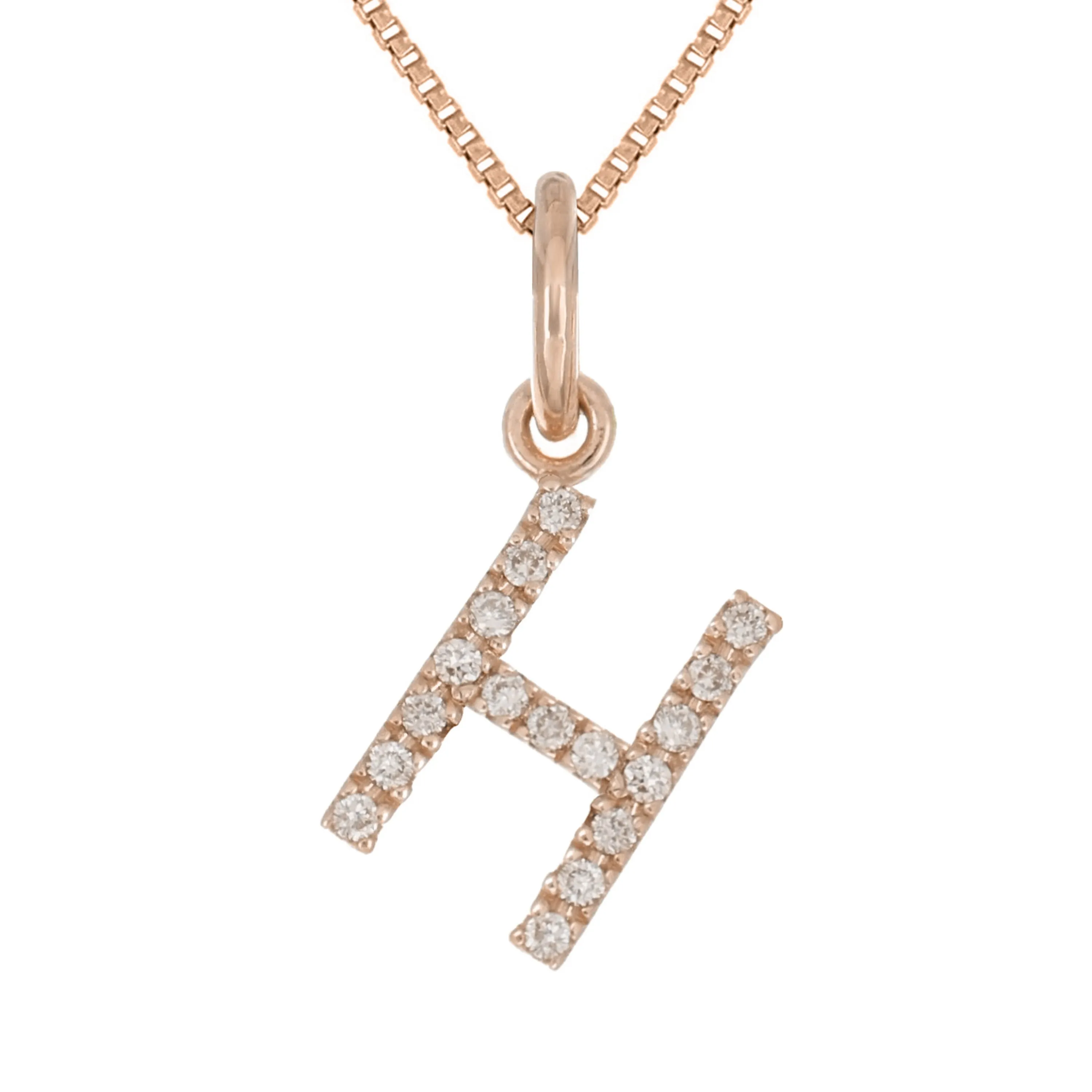 14k Yellow White or Rose Gold Diamond Initial Letter Charm Pendant Necklace 18"