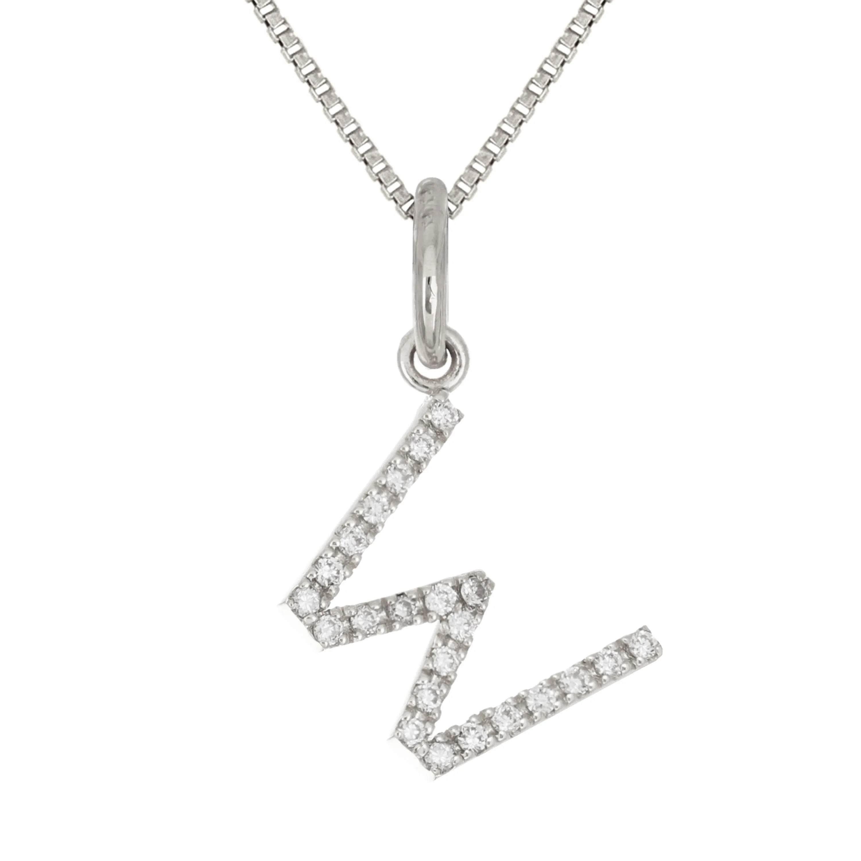 14k Yellow White or Rose Gold Diamond Initial Letter Charm Pendant Necklace 18"