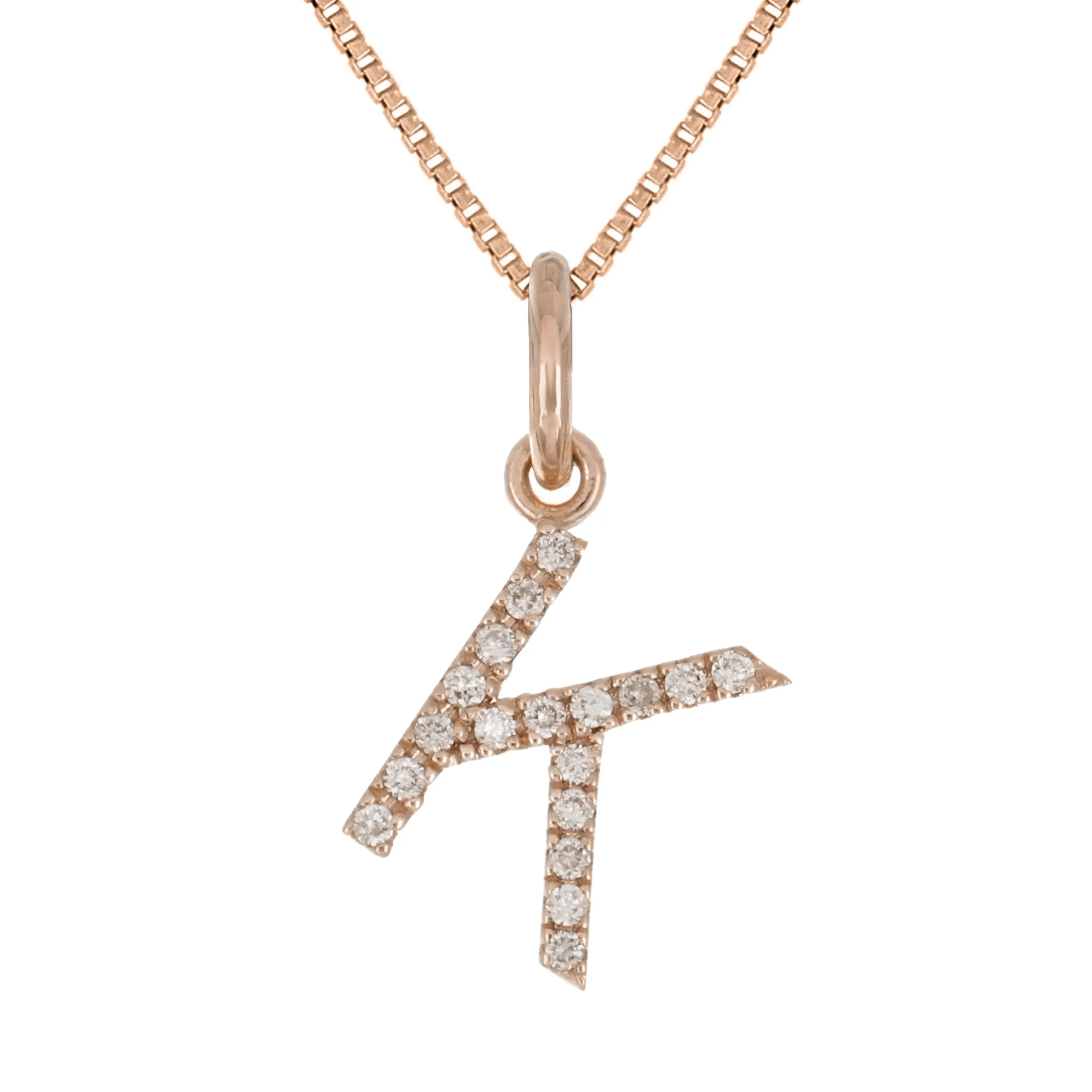 14k Yellow White or Rose Gold Diamond Initial Letter Charm Pendant Necklace 18"