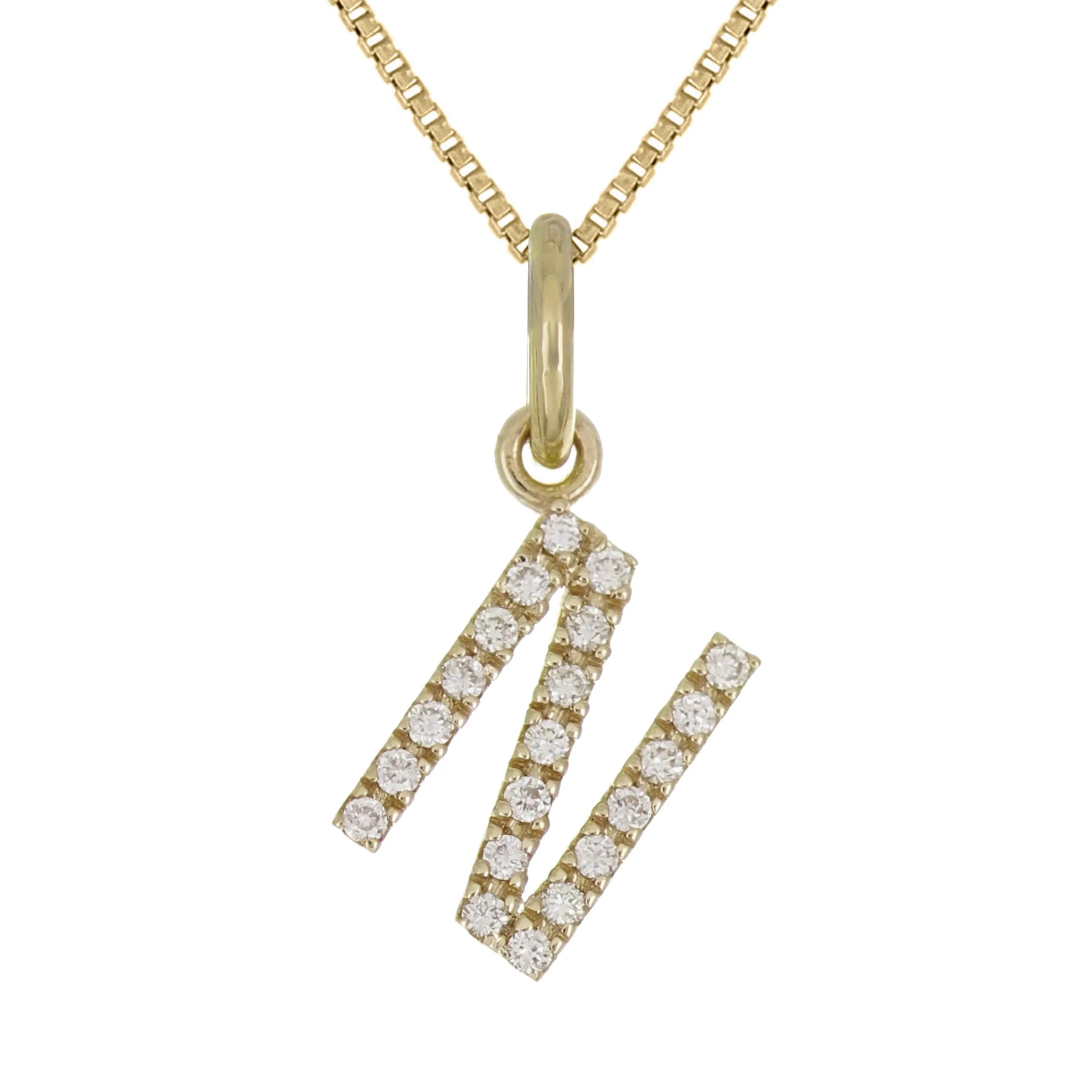 14k Yellow White or Rose Gold Diamond Initial Letter Charm Pendant Necklace 18"