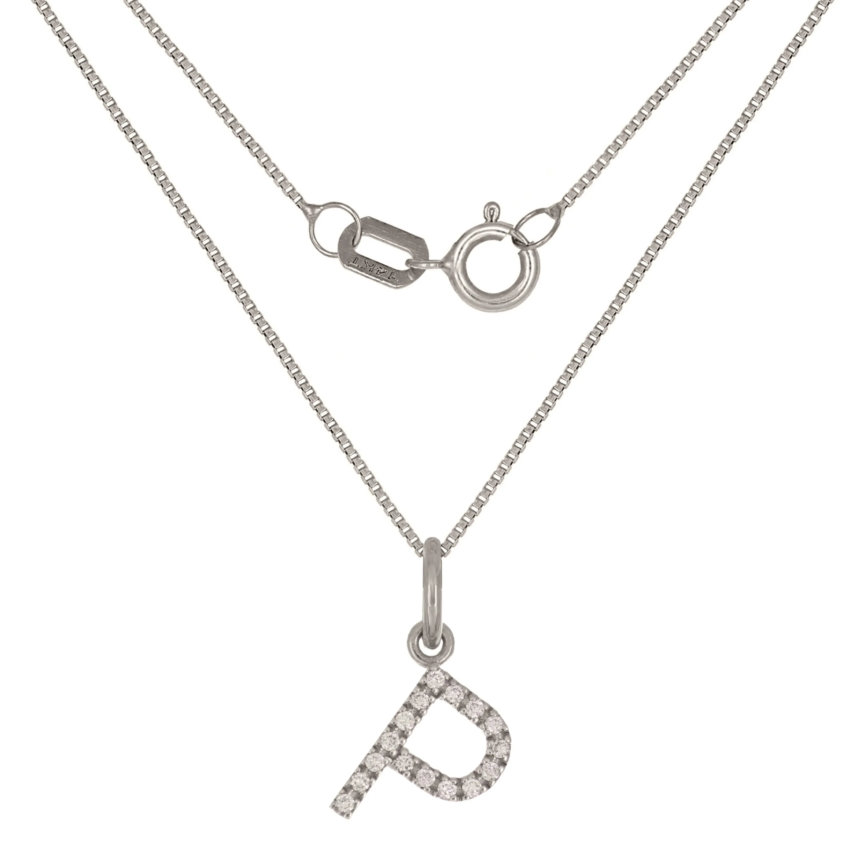 14k Yellow White or Rose Gold Diamond Initial Letter Charm Pendant Necklace 18"