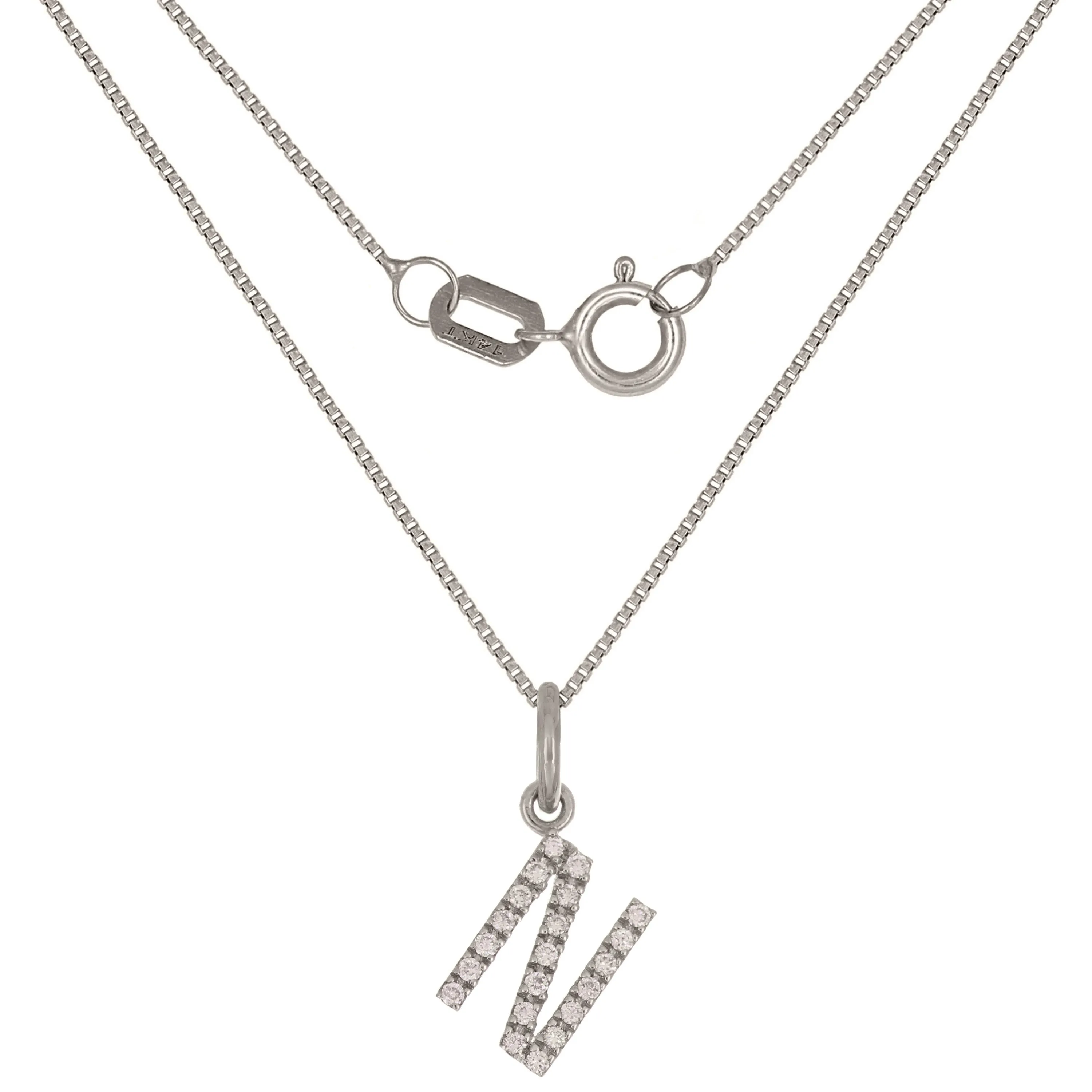 14k Yellow White or Rose Gold Diamond Initial Letter Charm Pendant Necklace 18"