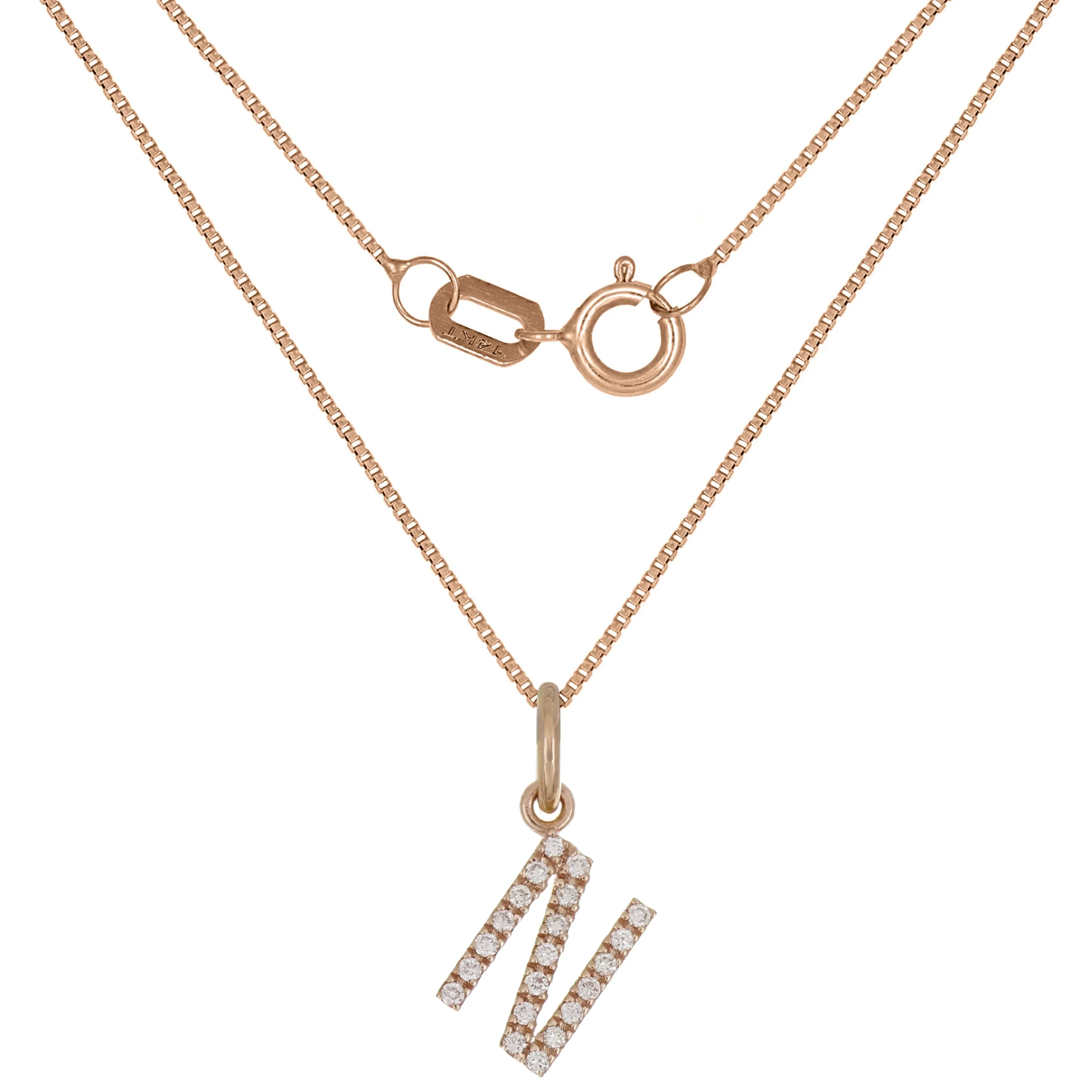 14k Yellow White or Rose Gold Diamond Initial Letter Charm Pendant Necklace 18"