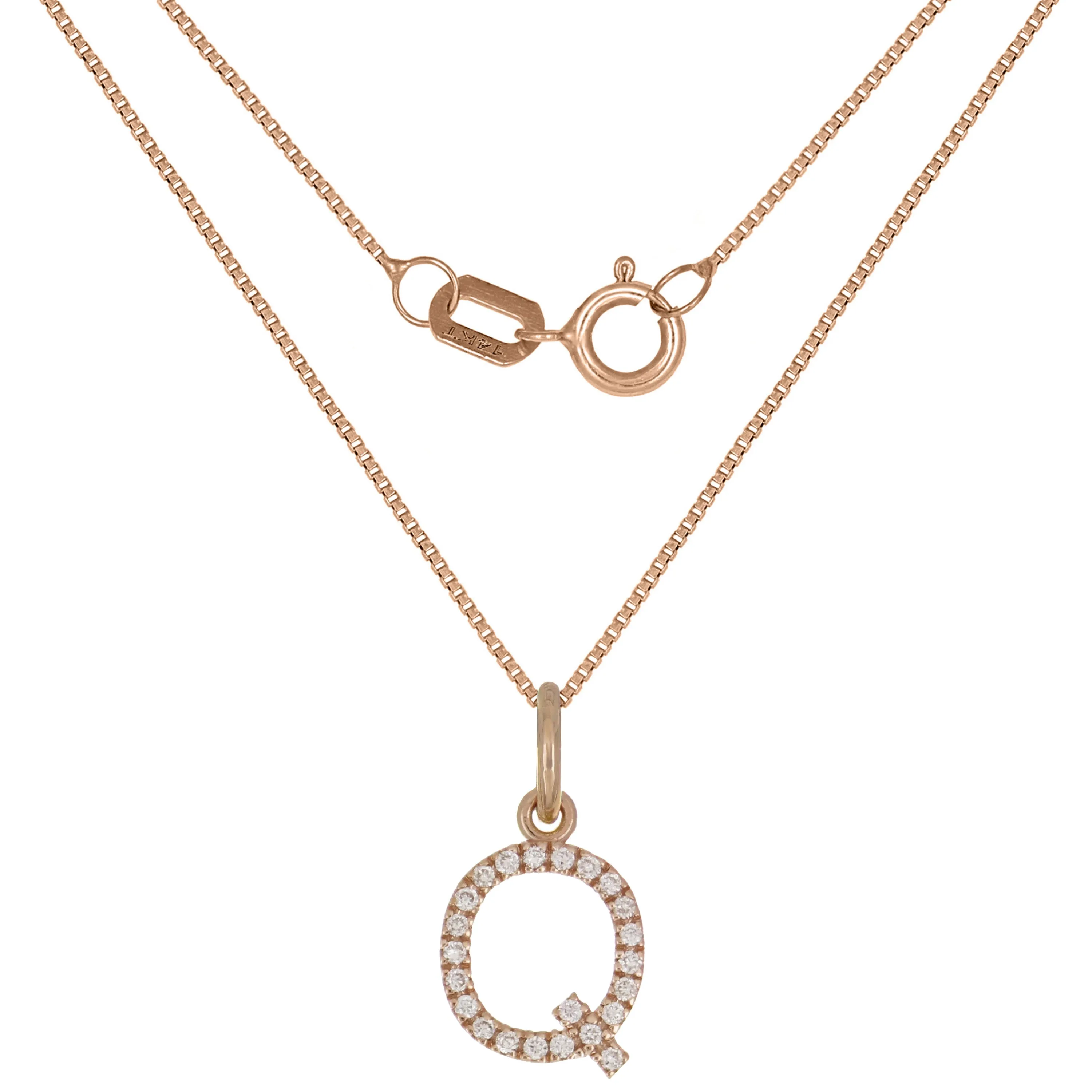 14k Yellow White or Rose Gold Diamond Initial Letter Charm Pendant Necklace 18"