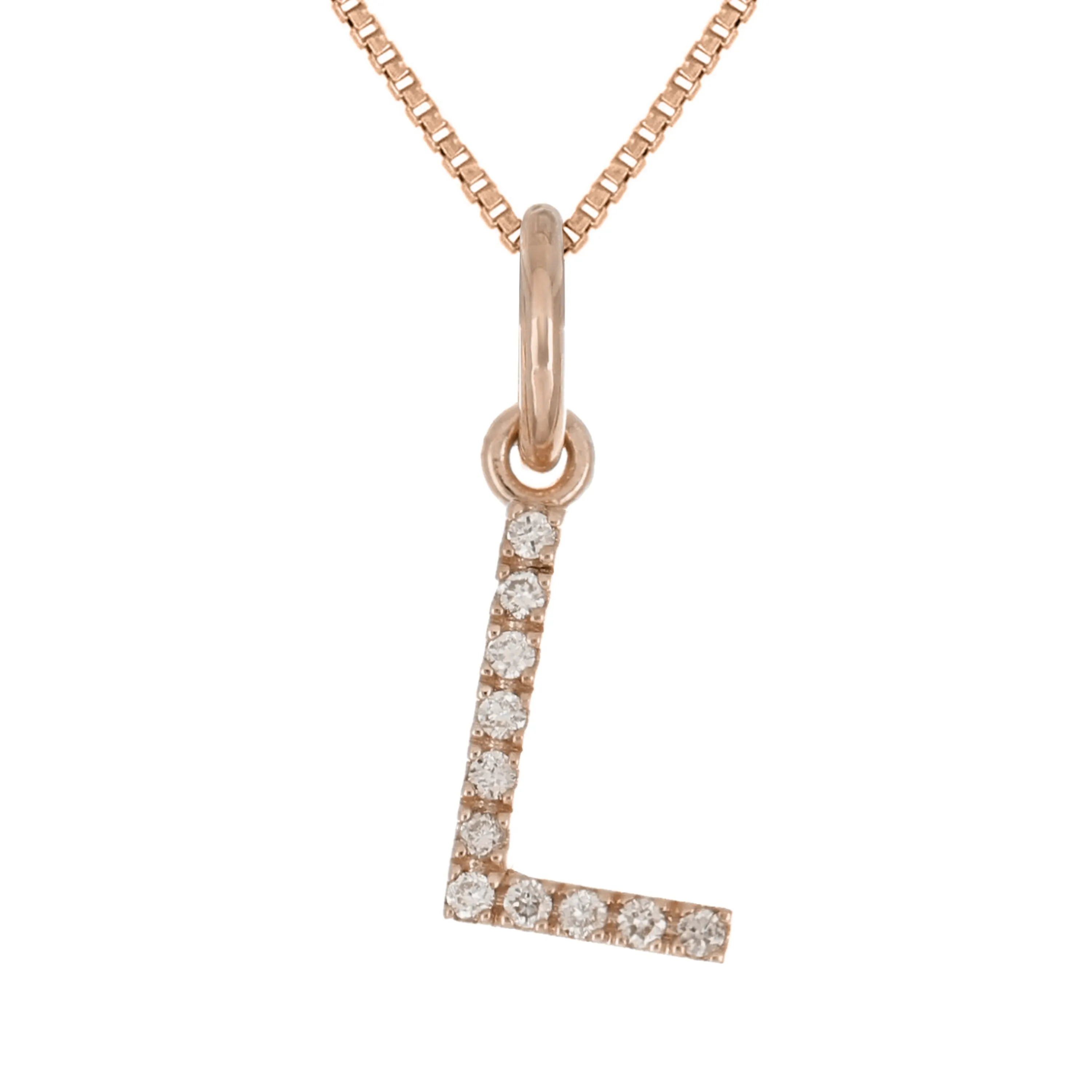 14k Yellow White or Rose Gold Diamond Initial Letter Charm Pendant Necklace 18"