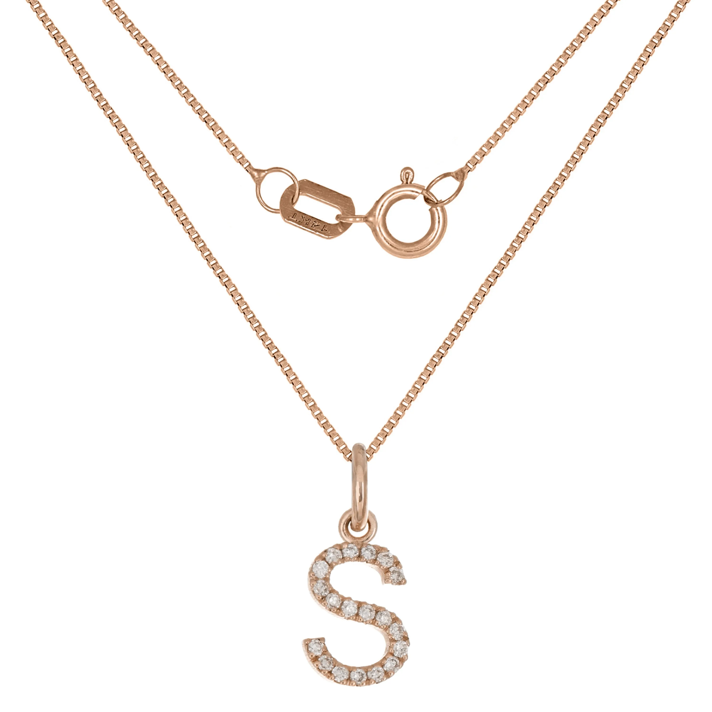 14k Yellow White or Rose Gold Diamond Initial Letter Charm Pendant Necklace 18"