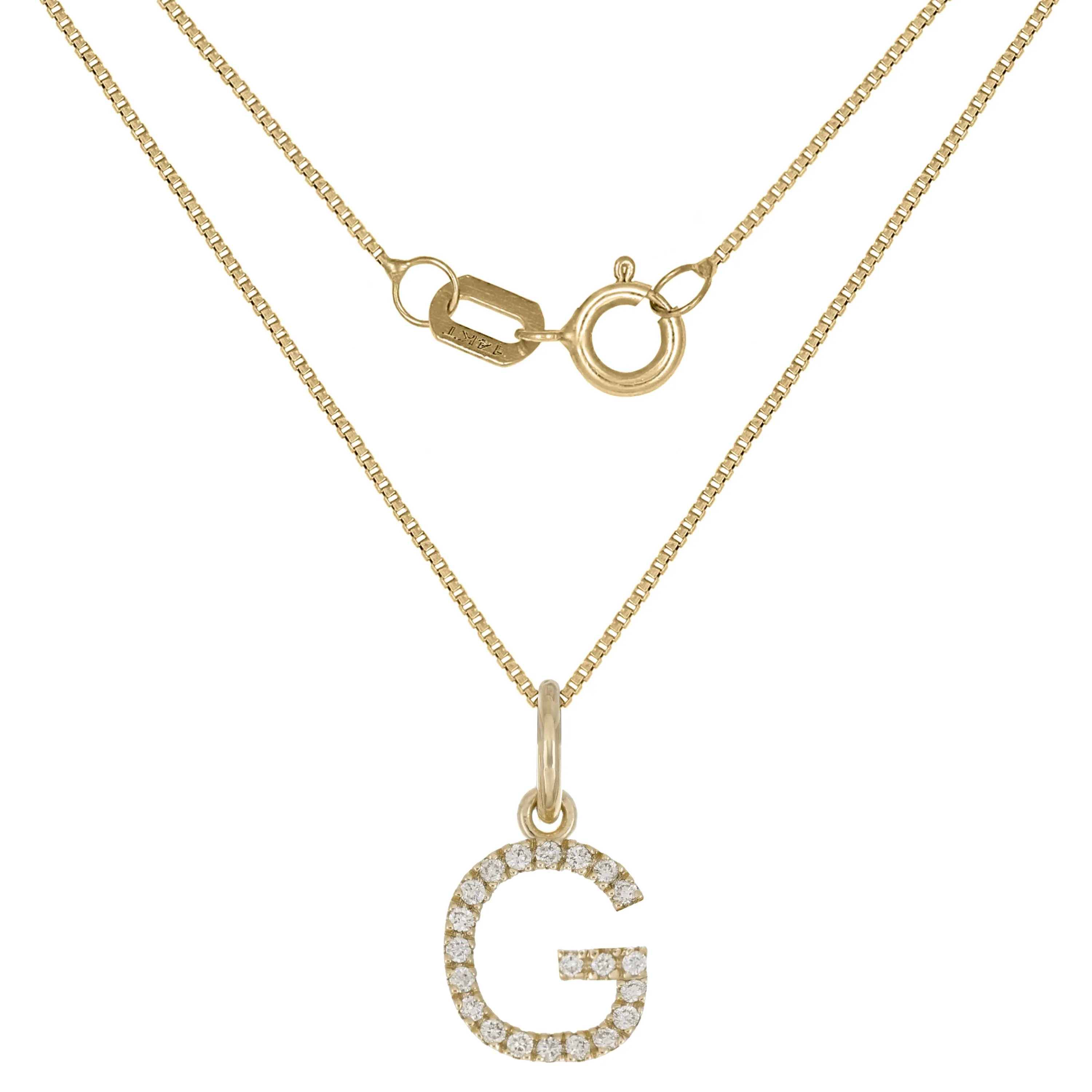 14k Yellow White or Rose Gold Diamond Initial Letter Charm Pendant Necklace 18"